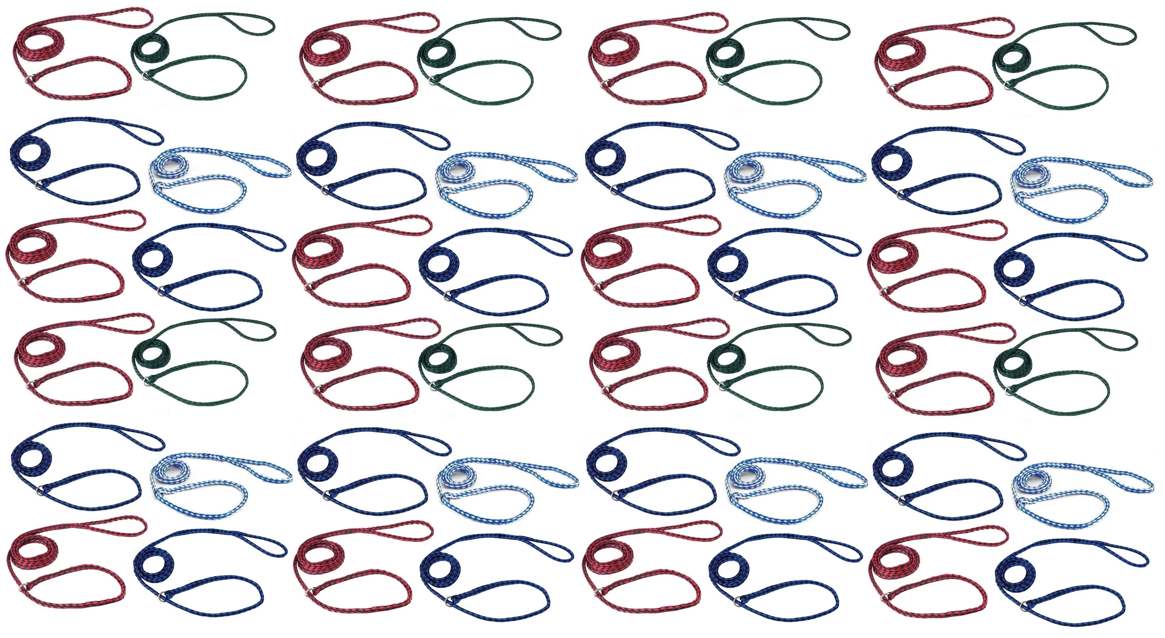 Braided Poly Dog Control Slip Leads Assorted Color Vet Rescue Kennel Bulk Packs (48 Leads)