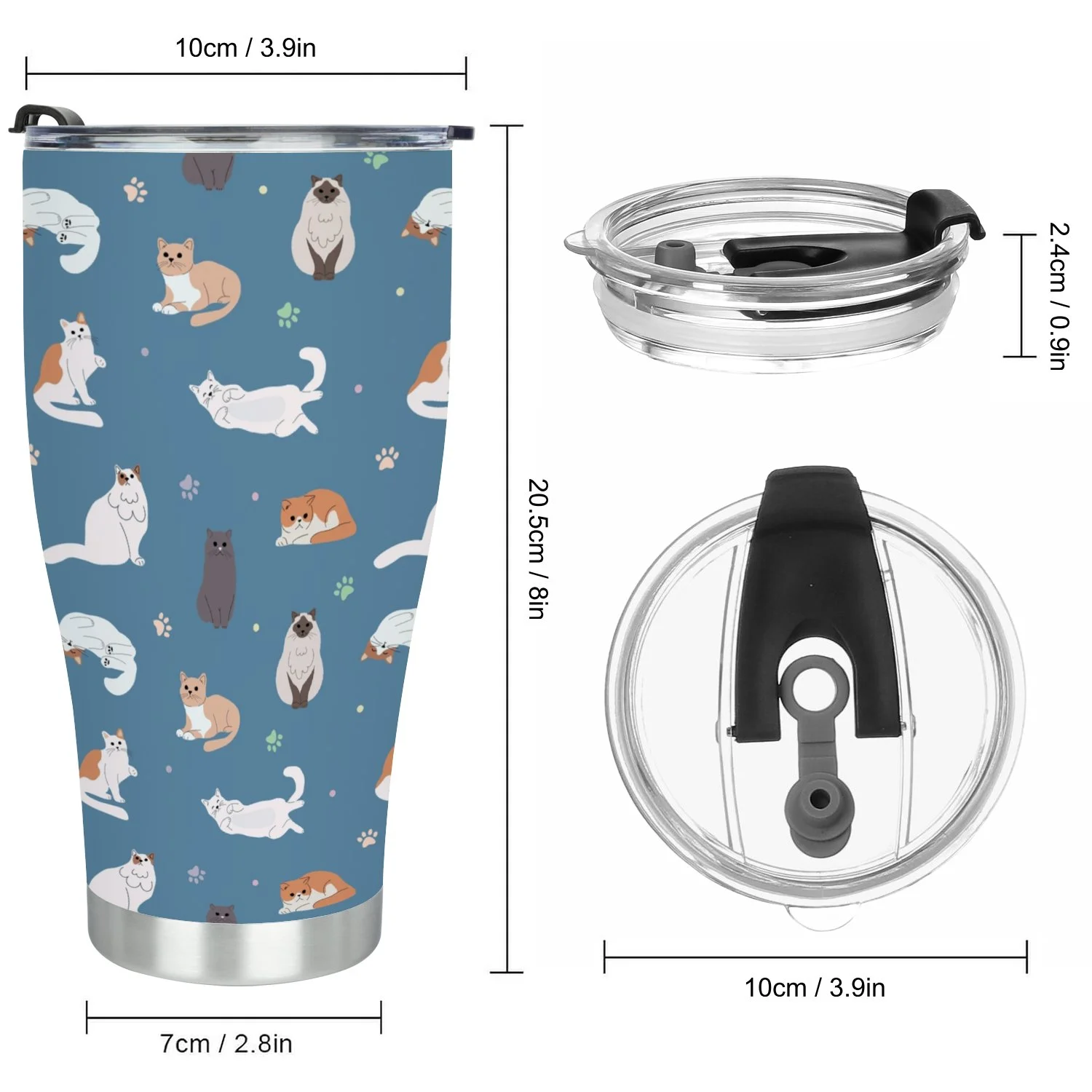 Hidove Stainless Steel Tumbler, Seamless Childish Pattern with Cats and Paws 30oz Leak Proof & Stainless Steel Bottle for Hot & Cold Drinks - Coffee Travel Mug, Water Metal Canteen, Thermal Cup