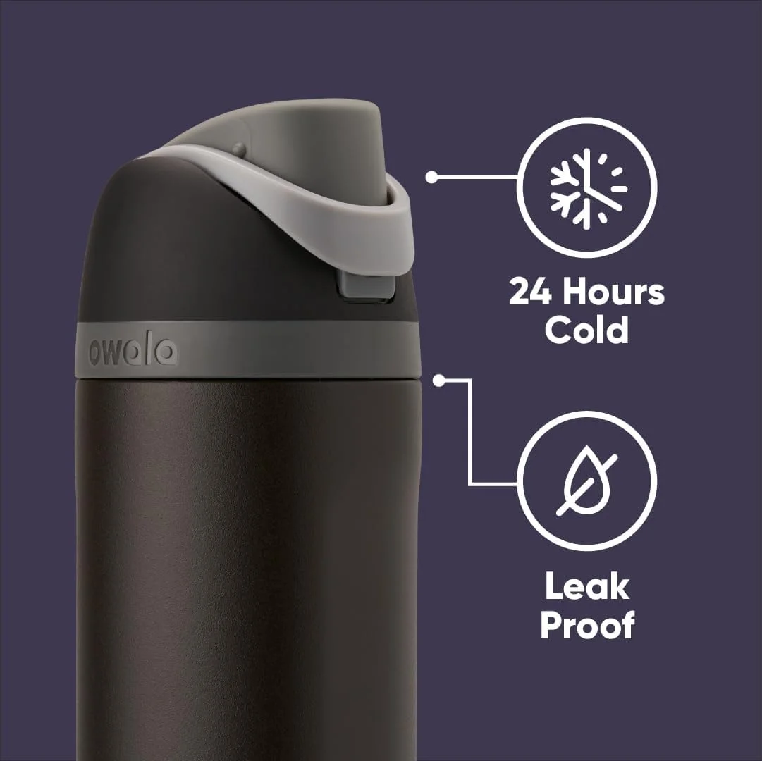 Owala FreeSip Insulated Stainless Steel Water Bottle with Straw, BPA-Free Sports Water Bottle, Great for Travel, 24 Oz, Black Panther