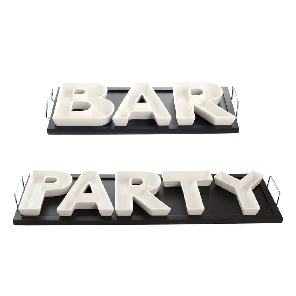 Red Vanilla  'BAR' Serving Dishes with Wooden Tray White