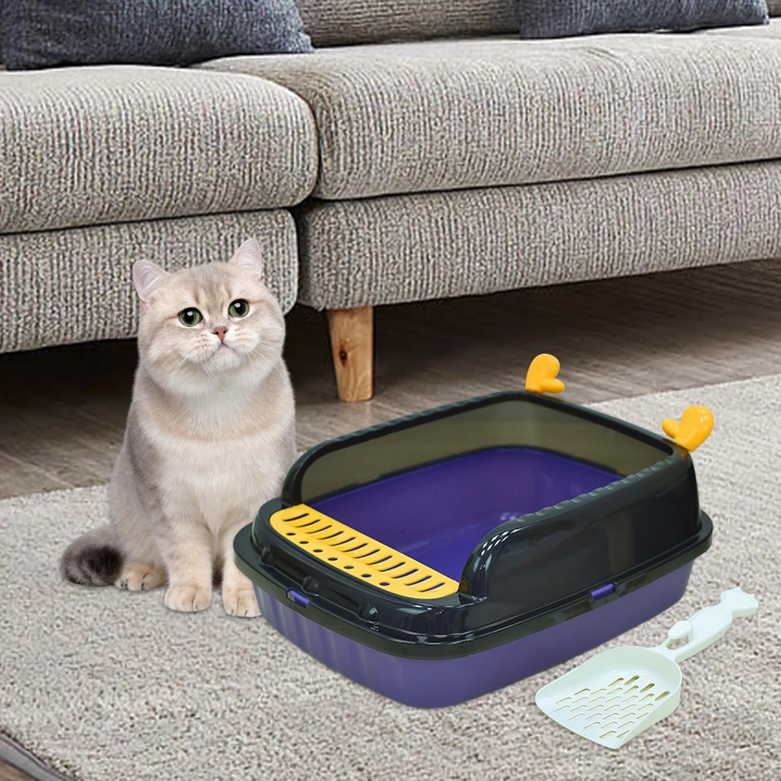 Gazechimp Cat Litter Basin Cat Sand Box Durable Kitten Toilet Open Top Pet Litter Tray M Violet A