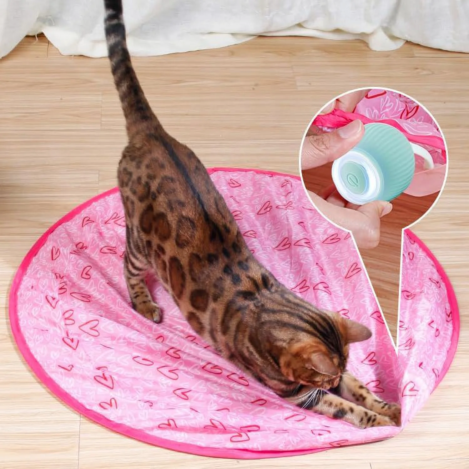 Gertar Cat Toy, 2 in 1 Simulated Interactive Hunting Cat Toy, Gertar Interactive Hunting Cat Toy,Automatic Rolling Smart Ball Toy, Rechargeable (Ball+Pouch,Pink)