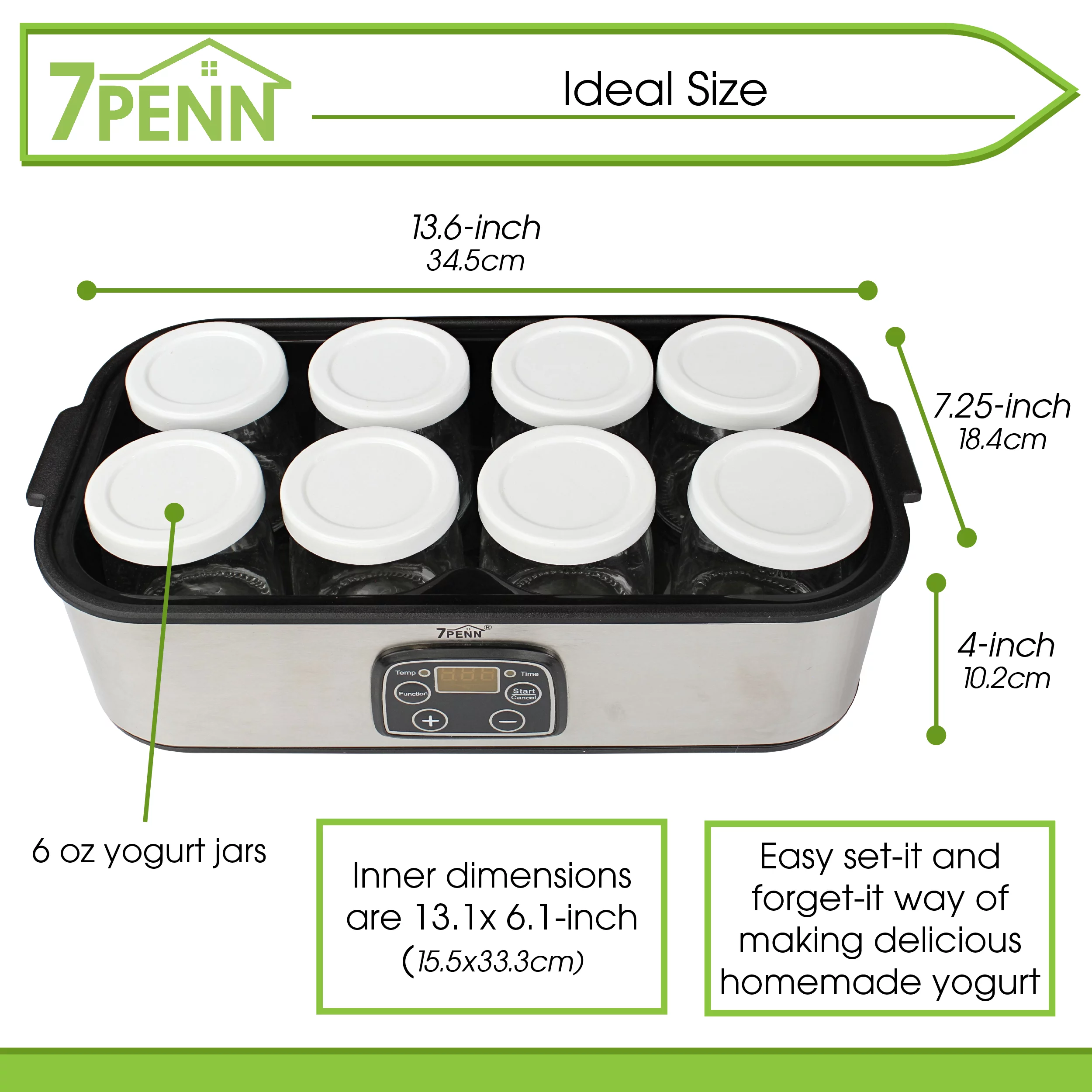 7Penn Yogurt Maker Machine - Greek Yogurt Maker Temperature Control and 8 Jars