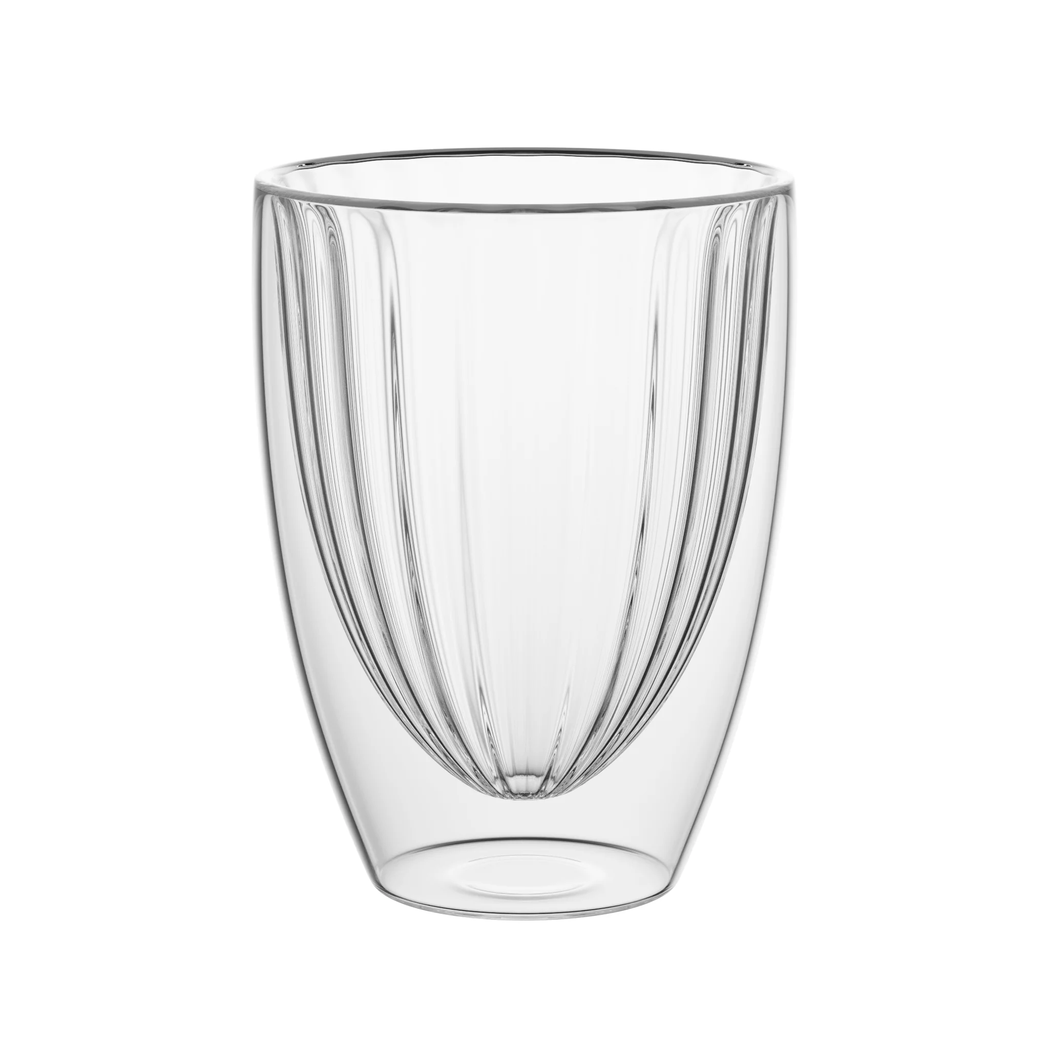 Elle Decor Ribbed Double Wall Set of 2 Coffee Mugs, Ribbed Insulated Glass, 11-Ounce, Clear