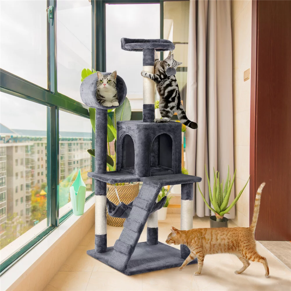 Yaheetech 51'' Cat Tree Condo Multilevel Cat Towers W/ Hammock Tunnel Scratching Post, Dark Gray