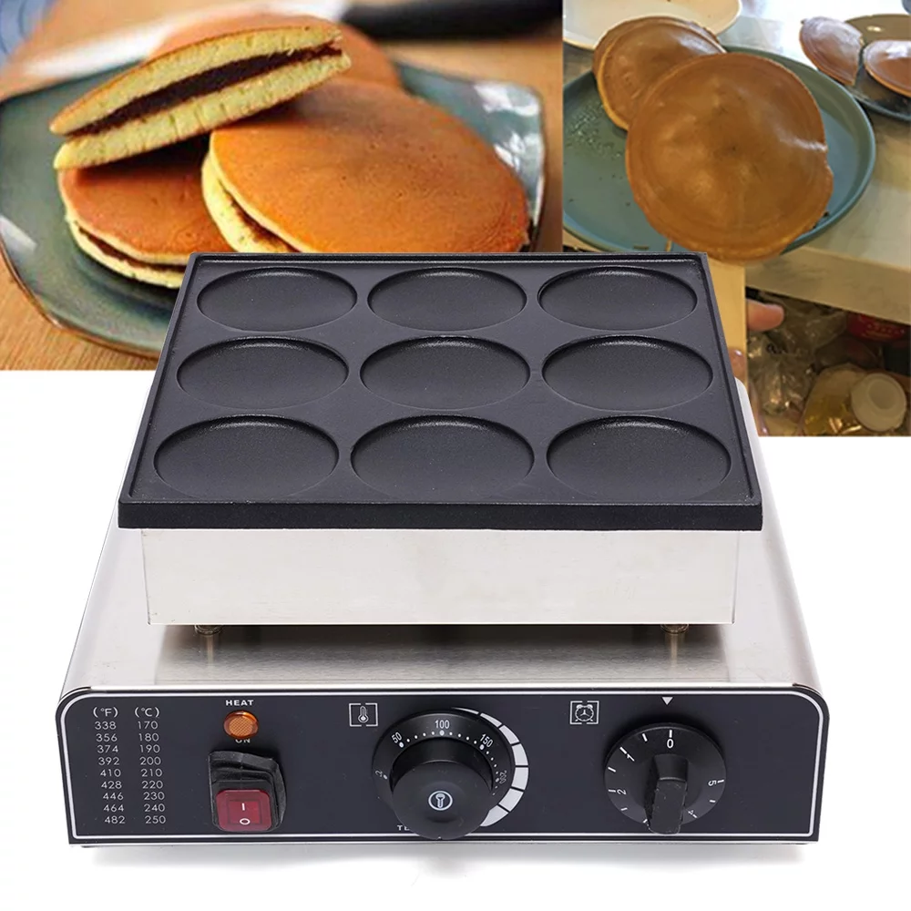 Anqidi Commercial Electric Dutch Pancake Waffle Maker 9 Holes Round Nonstick Baker Crepes Muffin Making Machine 900W