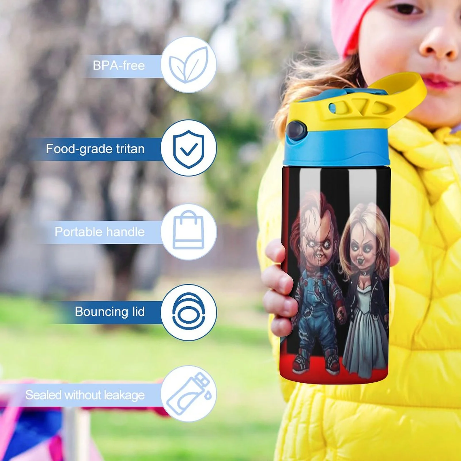 Movie Bride Of Chucky Kid's Insulated Water Bottle With Straw Vacuum Stainless Steel Cup Leak-Proof Children Toddler Thermoses