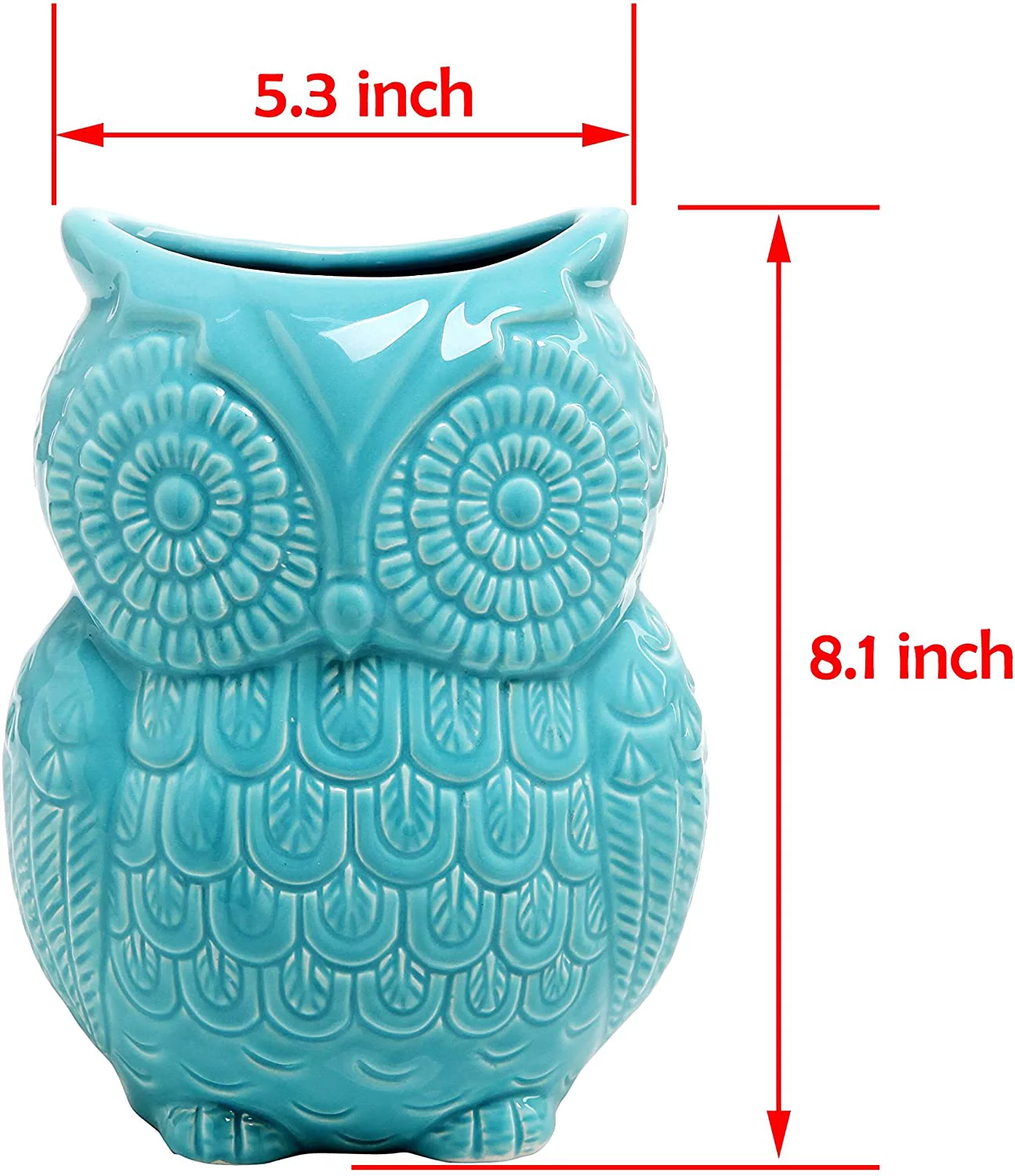MyGift Kitchen Storage Crock, Large Owl Design Cooking Utensil Holder, Aqua Blue Ceramic