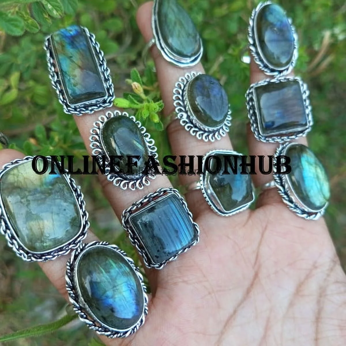 Labradorite Gemstone 925 Sterling Silver Plated Handmade Ring 100 pcs