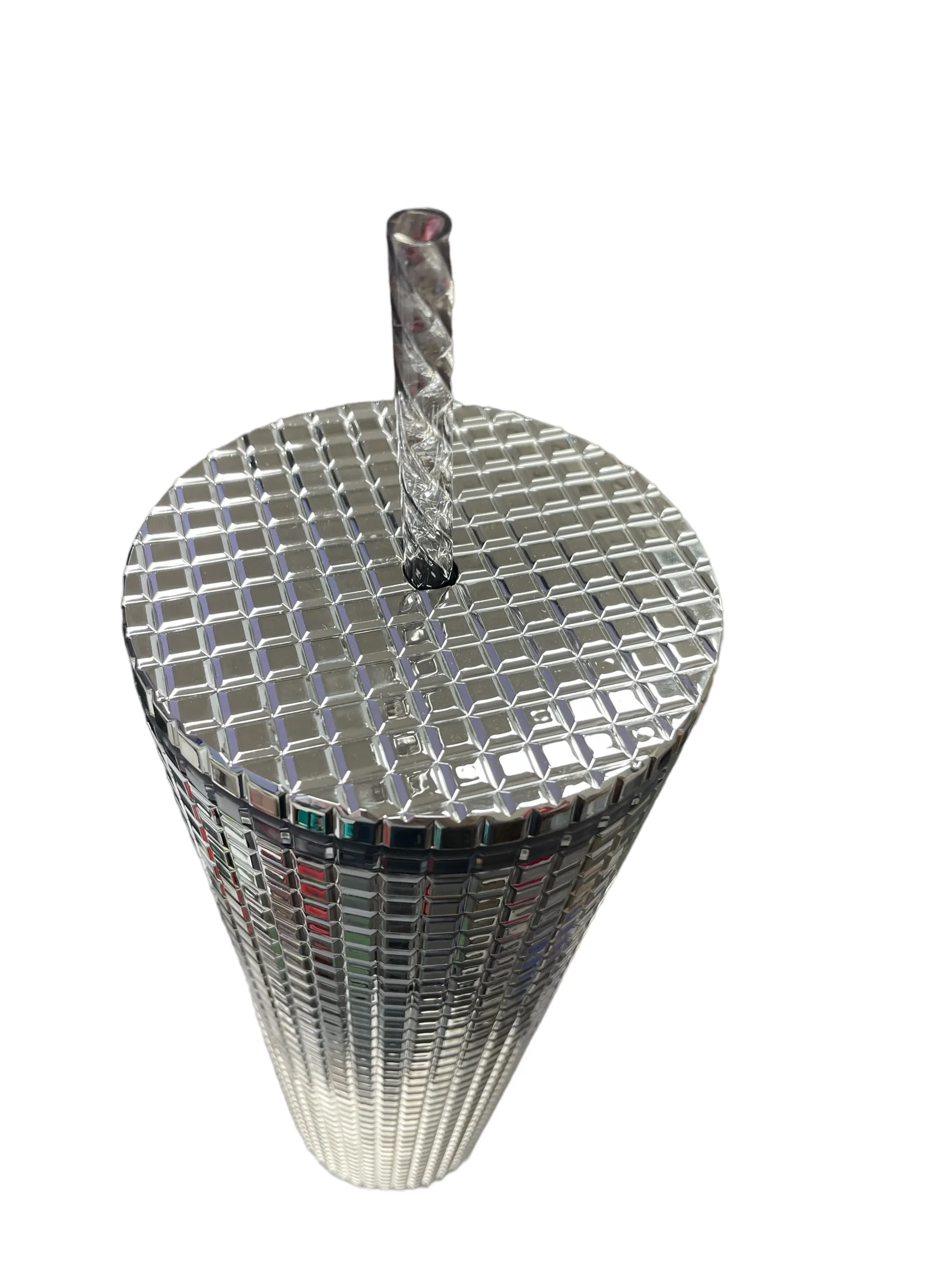 Starbucks 2023 Holiday Silver Disco Ball Mirror Grid 24 oz Venti Tumbler