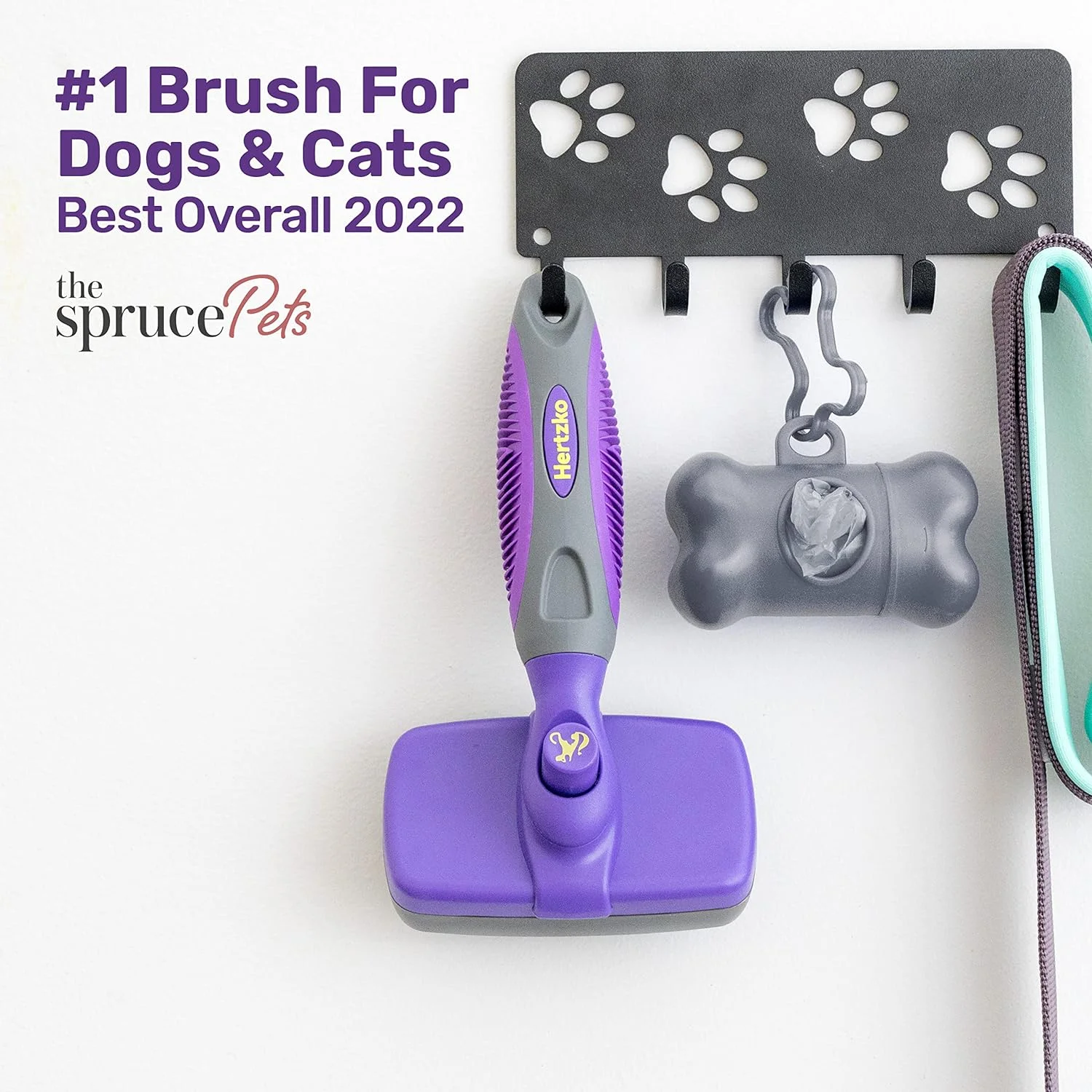 Hertzko Self Cleaning Slicker Brush for Dogs Cats (Sensitive Skin), Dog Brush for Shedding Dematting Brush Easily Removes Mats Tangles Loose Fur, Pet Grooming Brushes Long Short Haired Dogs Cat Brush