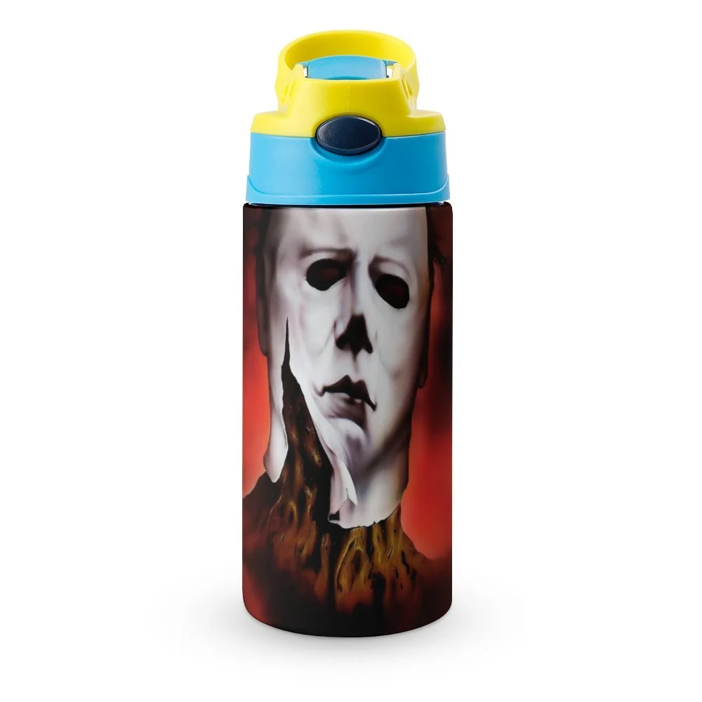 Face Michael Myers Kid's Insulated Water Bottle With Straw Vacuum Stainless Steel Cup Leak-Proof Children Toddler Thermoses