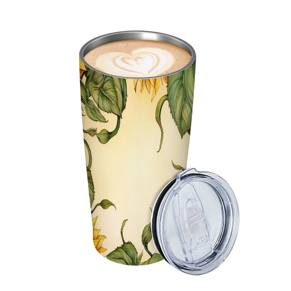 JEUXUS VIKIS 20 oz Insulated Double Wall Stainless Steel Tumbler with Spill Proof Lid and Reusable Straw, Water Bottle Coffee, Sunflower Gnomes Cup Mug Tumbler (Sunflowers)
