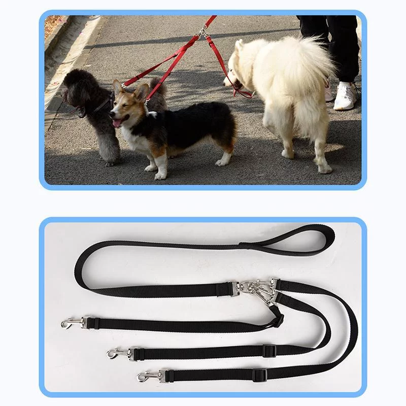 Gespout 3 in 1 Durable Nylon Dog Leash with Padded Handle, Three- Way Pet Leash with a Coupler, Adjustable and Detachable, Gray 1PCS