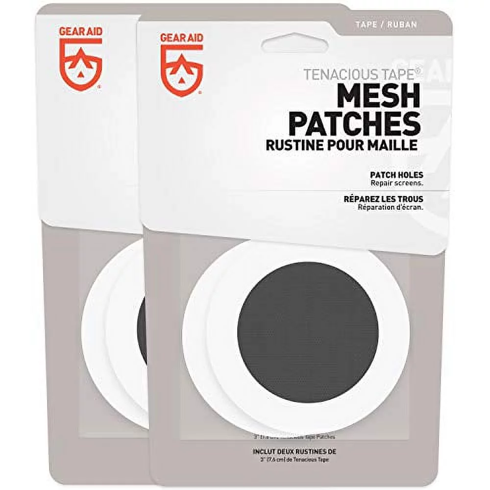 GEAR AID Tenacious Tape Mesh Patches for Tent and Bug Screen Repair, 3? Rounds, 2-pk