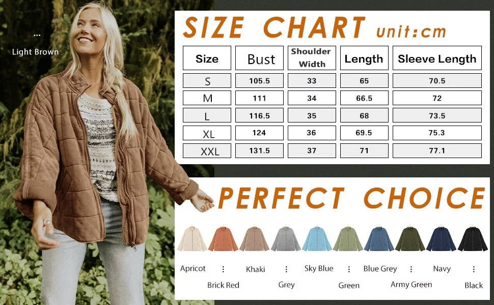 Womens Lightweight Quilted Jacket Zip up Long Sleeve Stand Collar Lightweight Coat Dolman Warm Winter Outwears