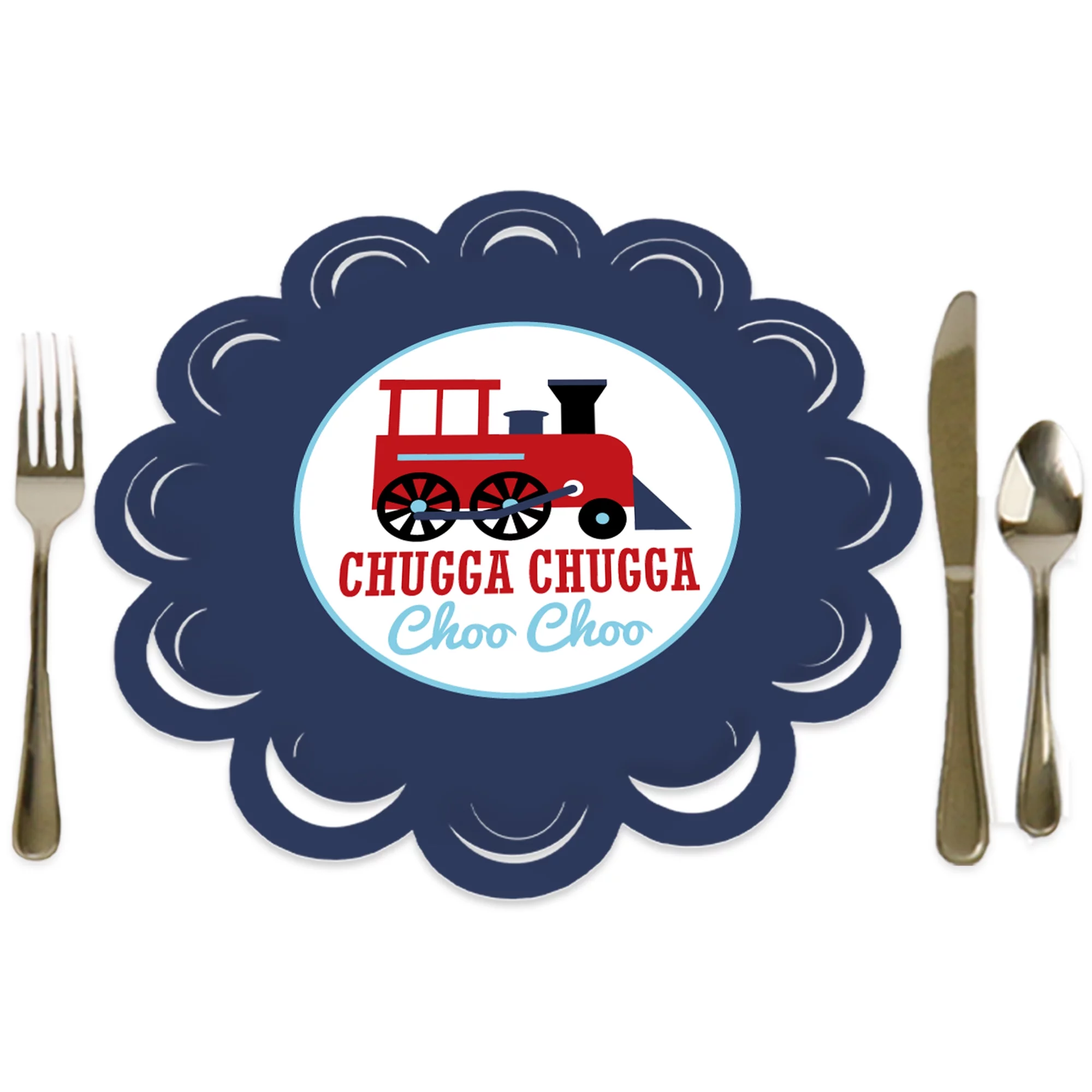 Big Dot of Happiness Railroad Party Crossing - Steam Train Birthday Party or Baby Shower Round Table Decorations - Paper Chargers Place Setting For 12