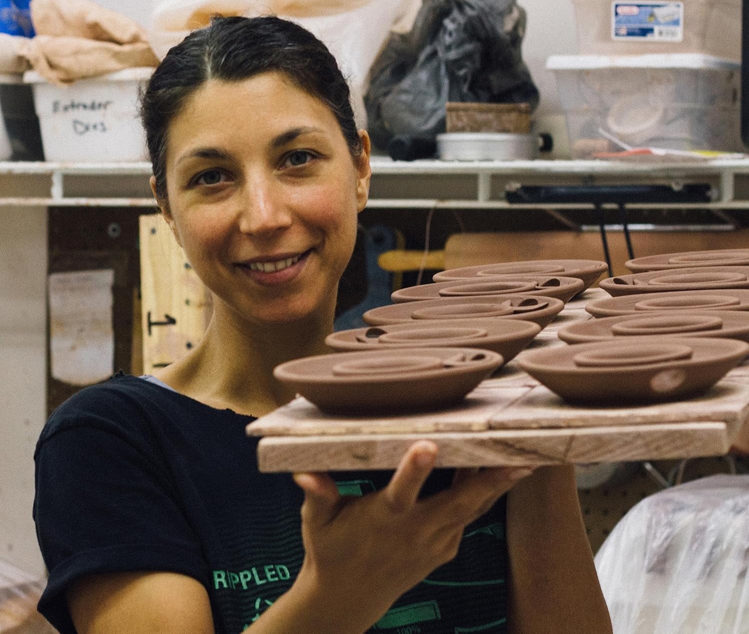 Farmhouse Soup Bowls With Handles Set Of 2 Deep Large - Hanging Kitchen Chowder Mugs - Handmade Pottery Decor (Green W/Black)