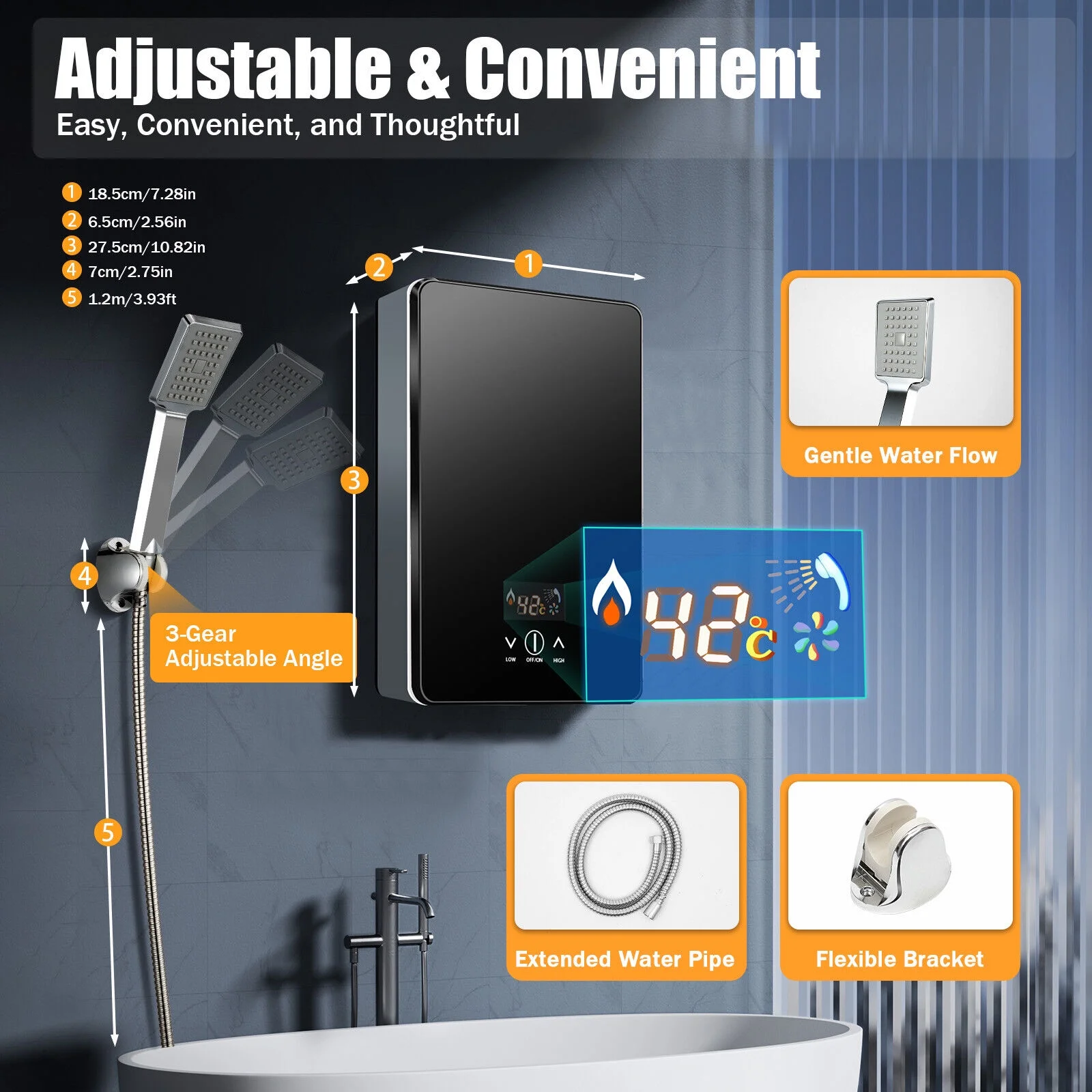 Instant Electric Tankless 6500W Home Hot Water Heater Whole House Black 220V 8L