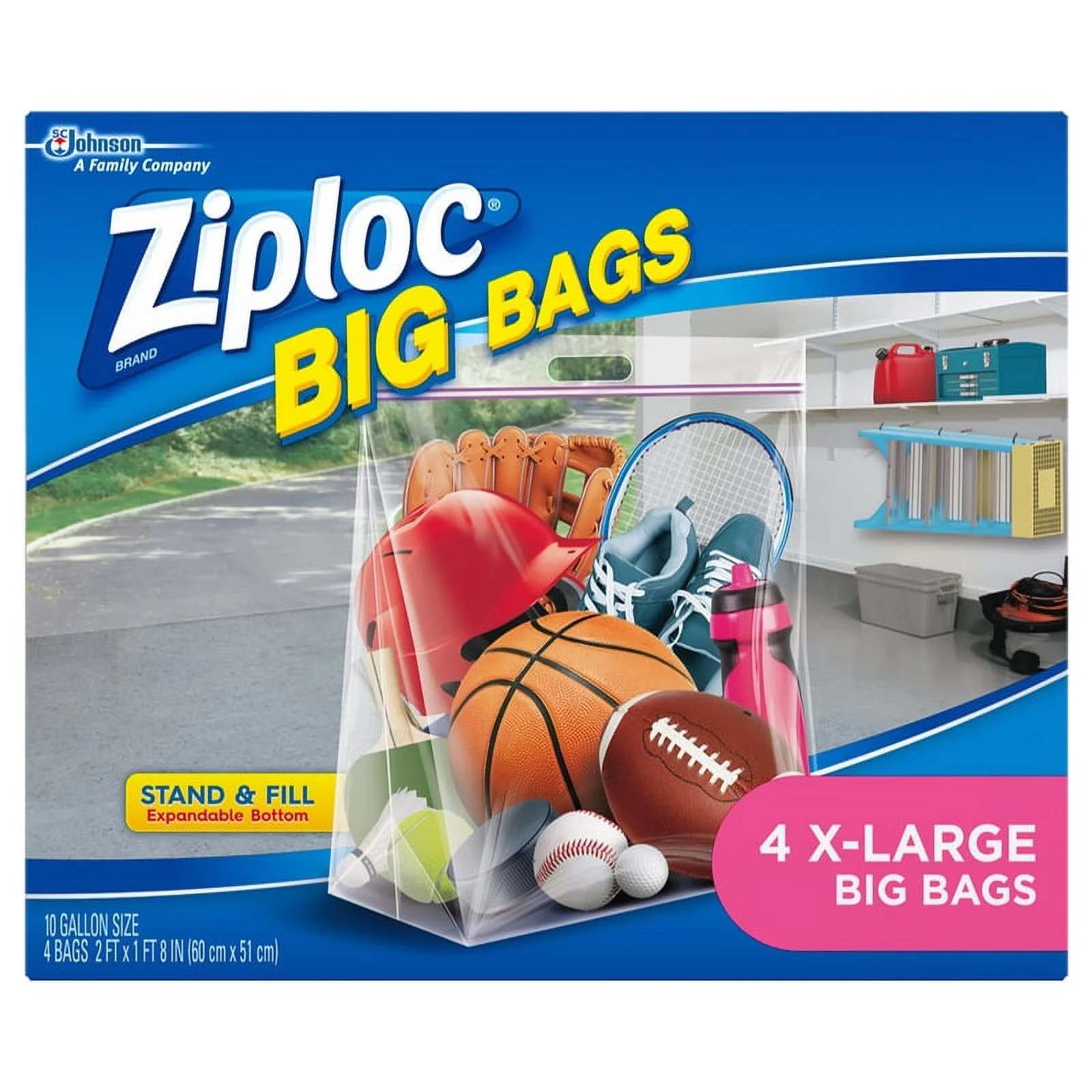 Ziploc® Big Bags, X-Large, Secure Double Zipper, 4 ct, Expandable Bottom, Heavy-Duty Plastic, Built-In Handles, Flexible Shape to Fit Where Storage Boxes Can't
