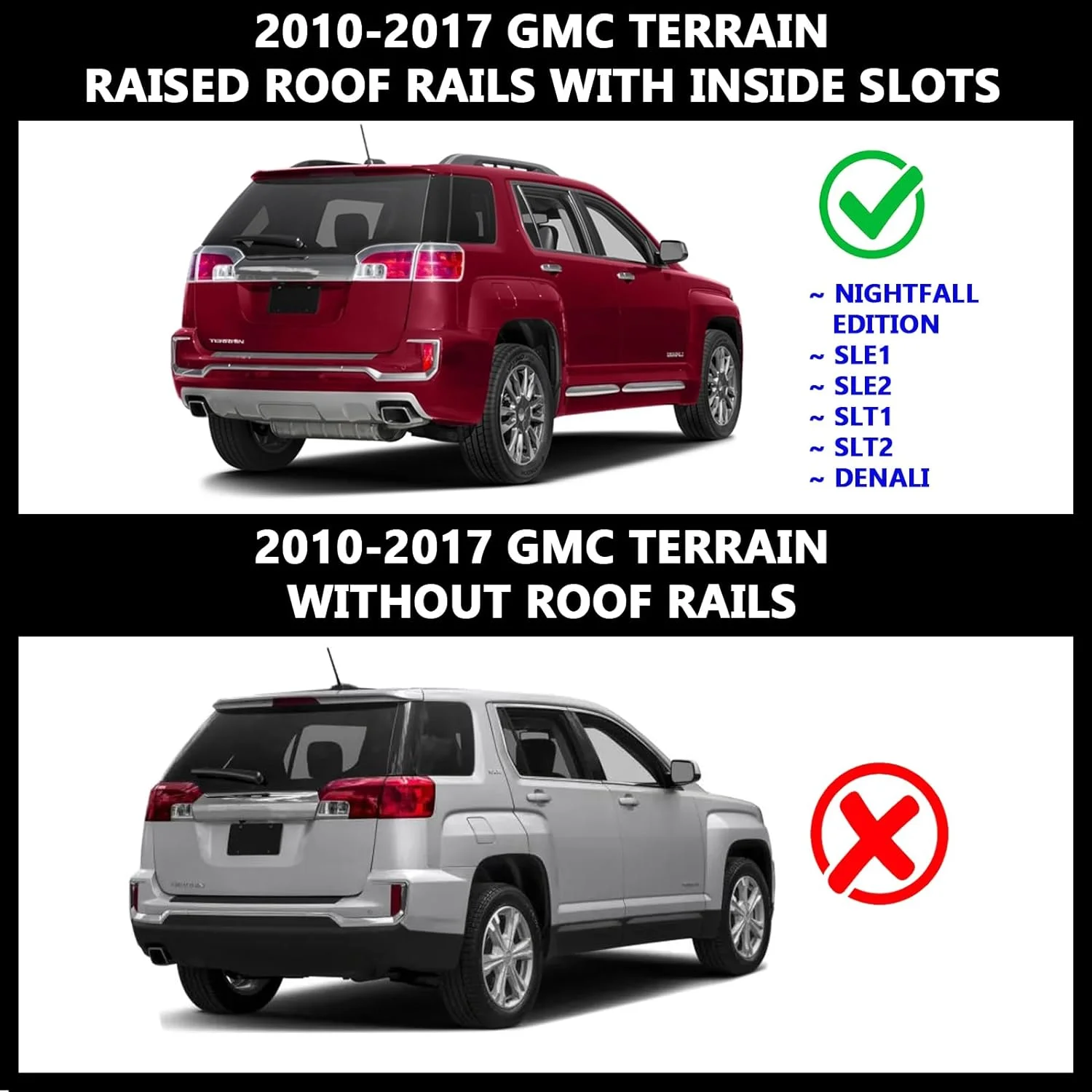 ROKIOTOEX Cougar Roof Rack Crossbars Fit for GM-C Terrain 2010-2017 Raised Roof Rails with Inside Slots, Lockable Cross Bars for Rooftop Cargo Box Luggage, Ski Board, Bike Carrier – Black SO14T