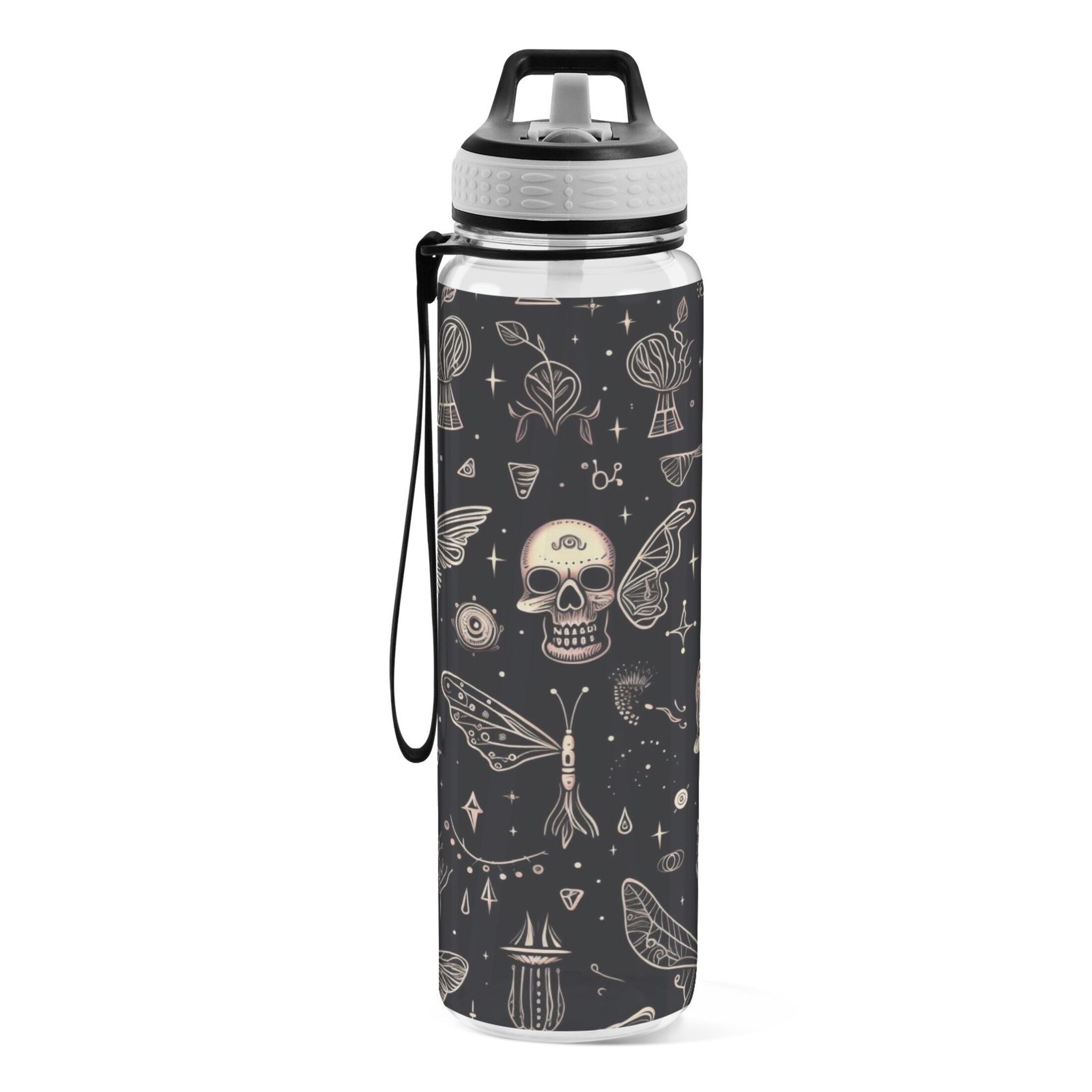 Skeleton and Butterfly 32oz Sports Water Bottles Leakproof Tritan Bottle with Straw BPA Free Clear Bottle for Fitness Gym Outdoor Cycling