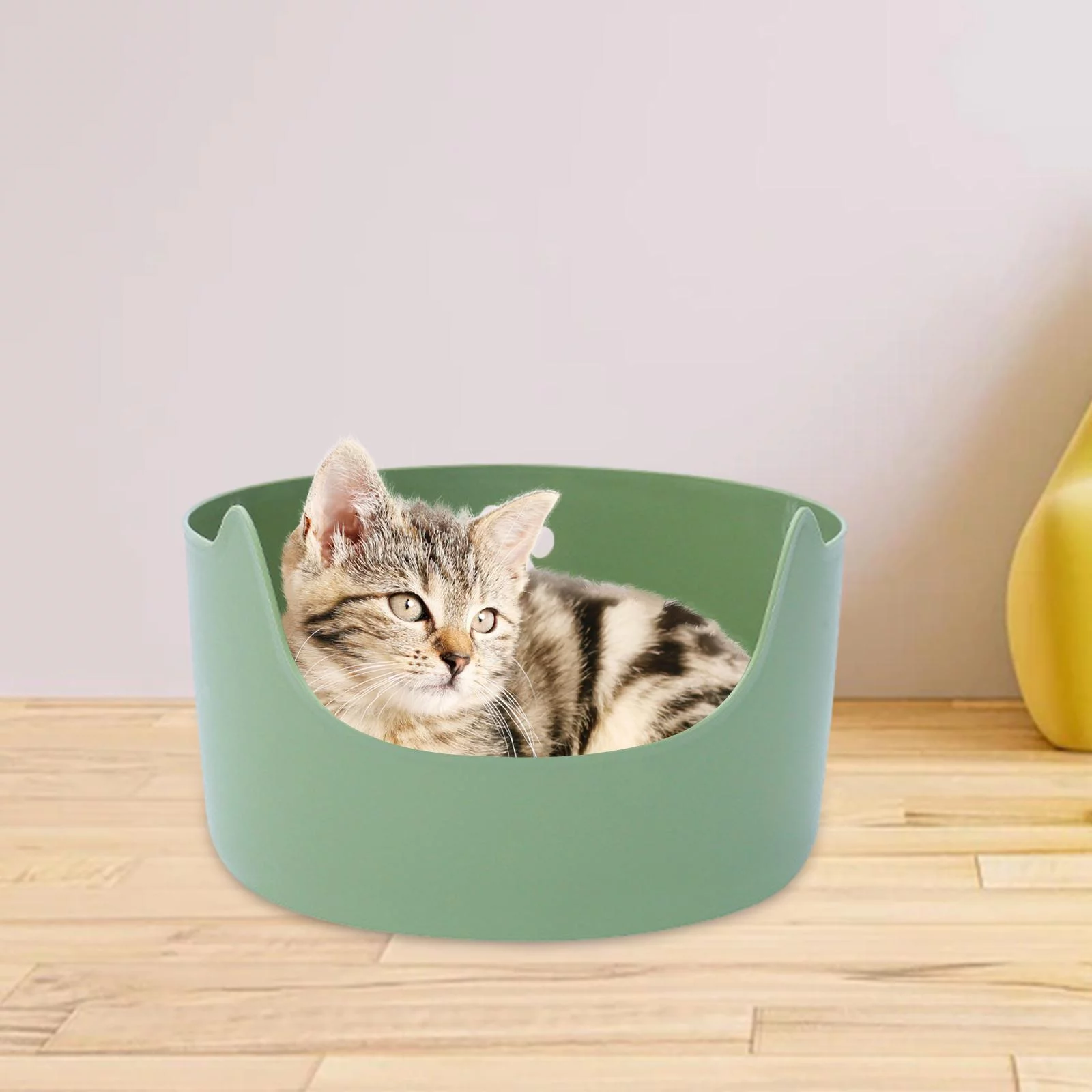 Cats Litter Pan Sifting Litter Boxes Nonstick Anti Splashing Pet Supplies High Sides Open Top Large Cat Toilet Sand Box , Green