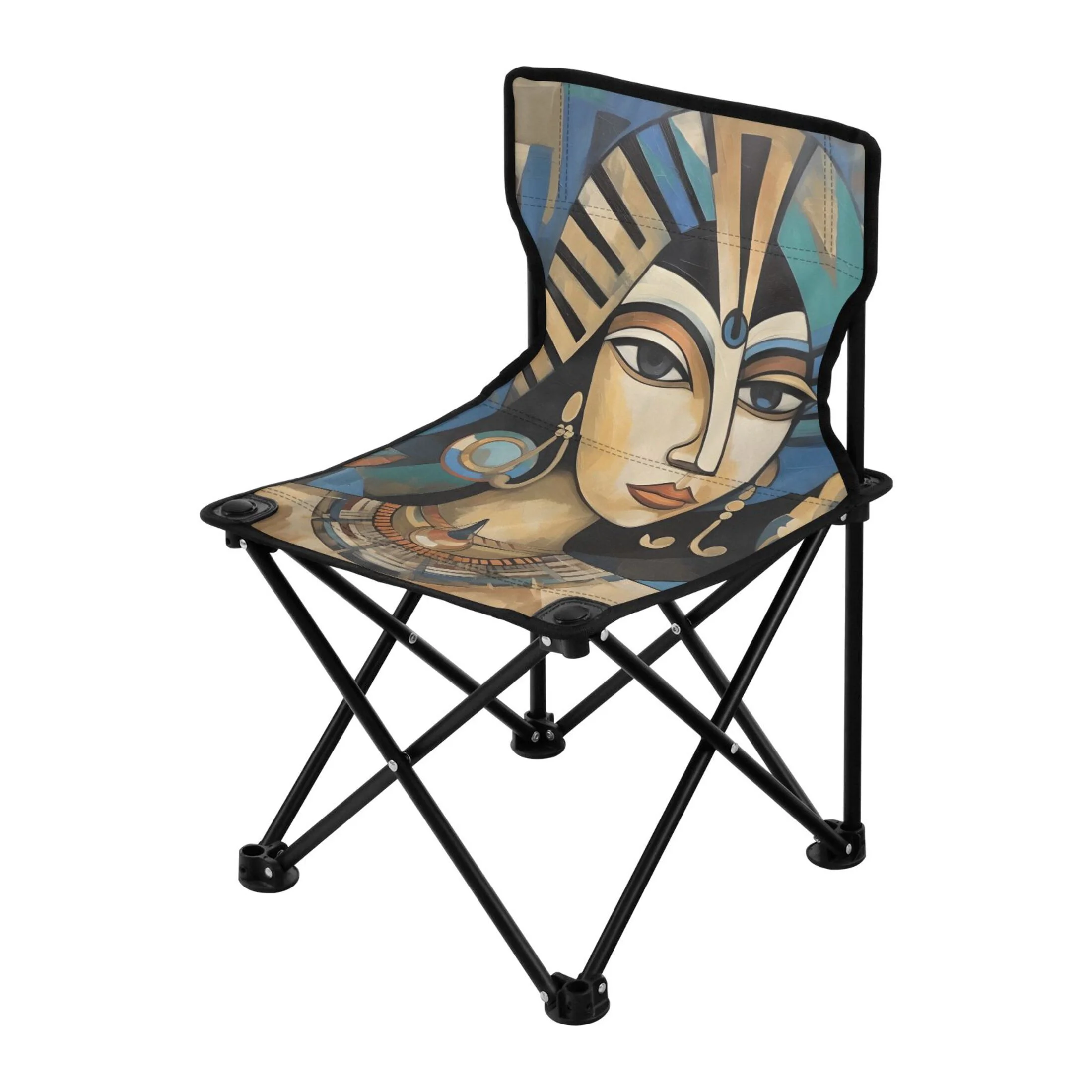 Indian Women Print Portable Camping Chair Outdoor Folding Beach Chair Fishing Chair Lawn Chair with Carry Bag Support to 220LBS