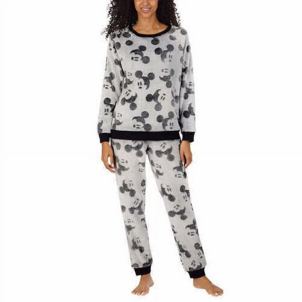 Disney Womens Plush 2pc Pajama Set Mickey, Black/Gray, XS