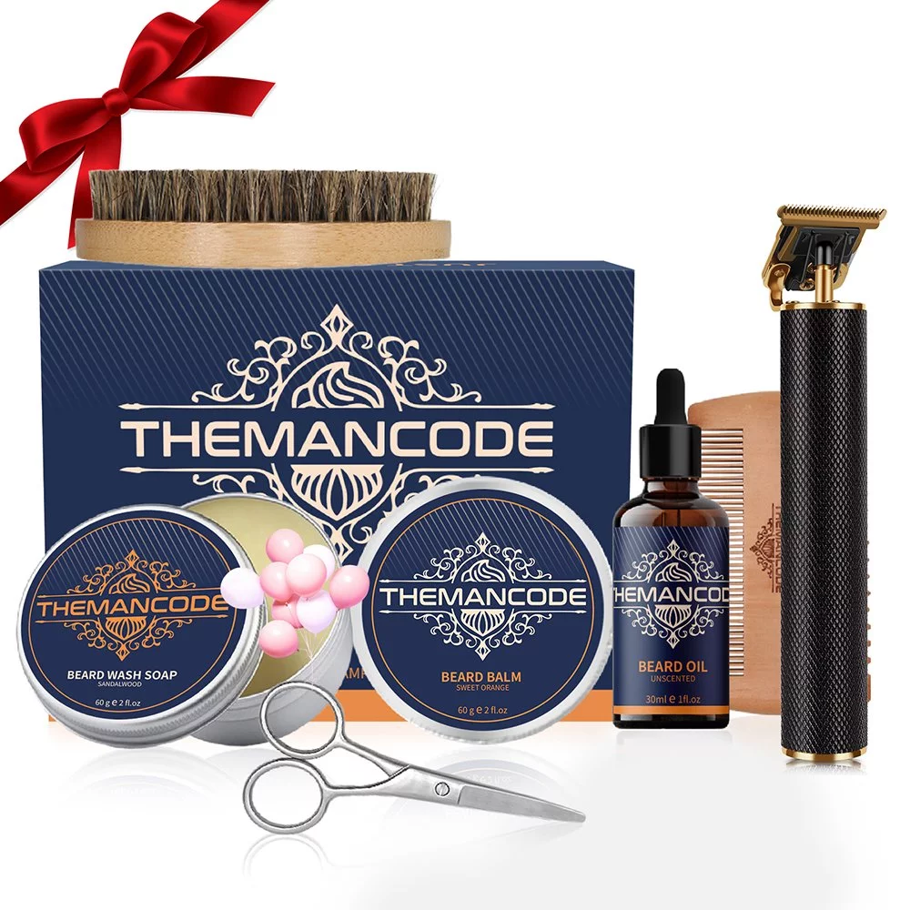 THEMANCODE Beard Kit for Men, Grooming & Trimming Tool Set with Wash Soap, Unscented Beard Care Growth Oil, Balm, Brush, Comb, Scissors & Electric Beard Trimmer,Father's Day Gift Set for Dad Boyfriend