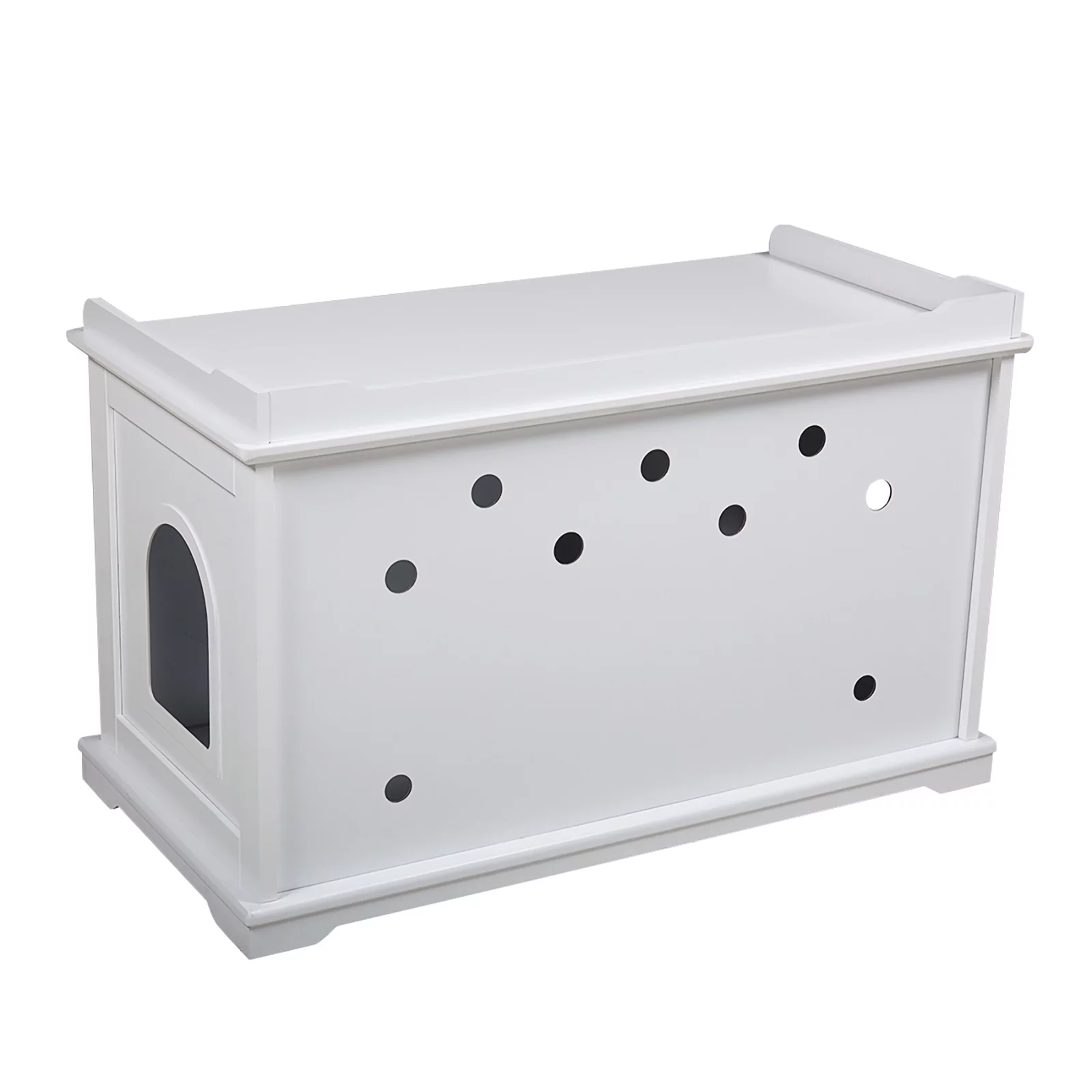 Dcenta Cat Washroom Bench, Wood Litter Box Cover, Removable Partition, Ventilated Holes, White