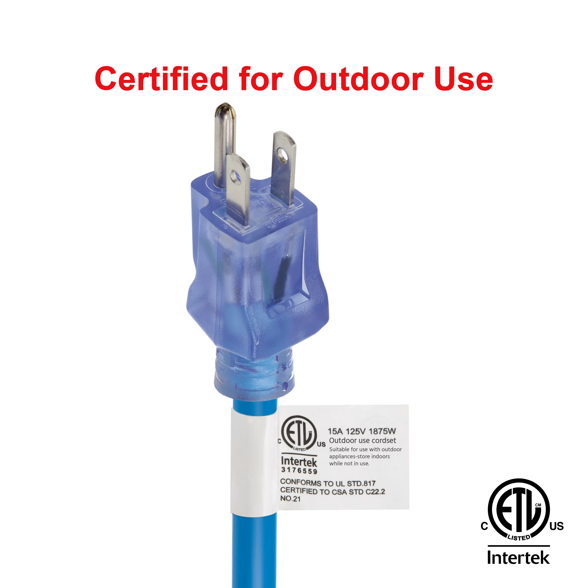 Clear Power 12/3 SJTW 50 ft Outdoor Extension Cord with Lighted Connector, Weather Resistant & Flame Retardant, Blue, CP10105