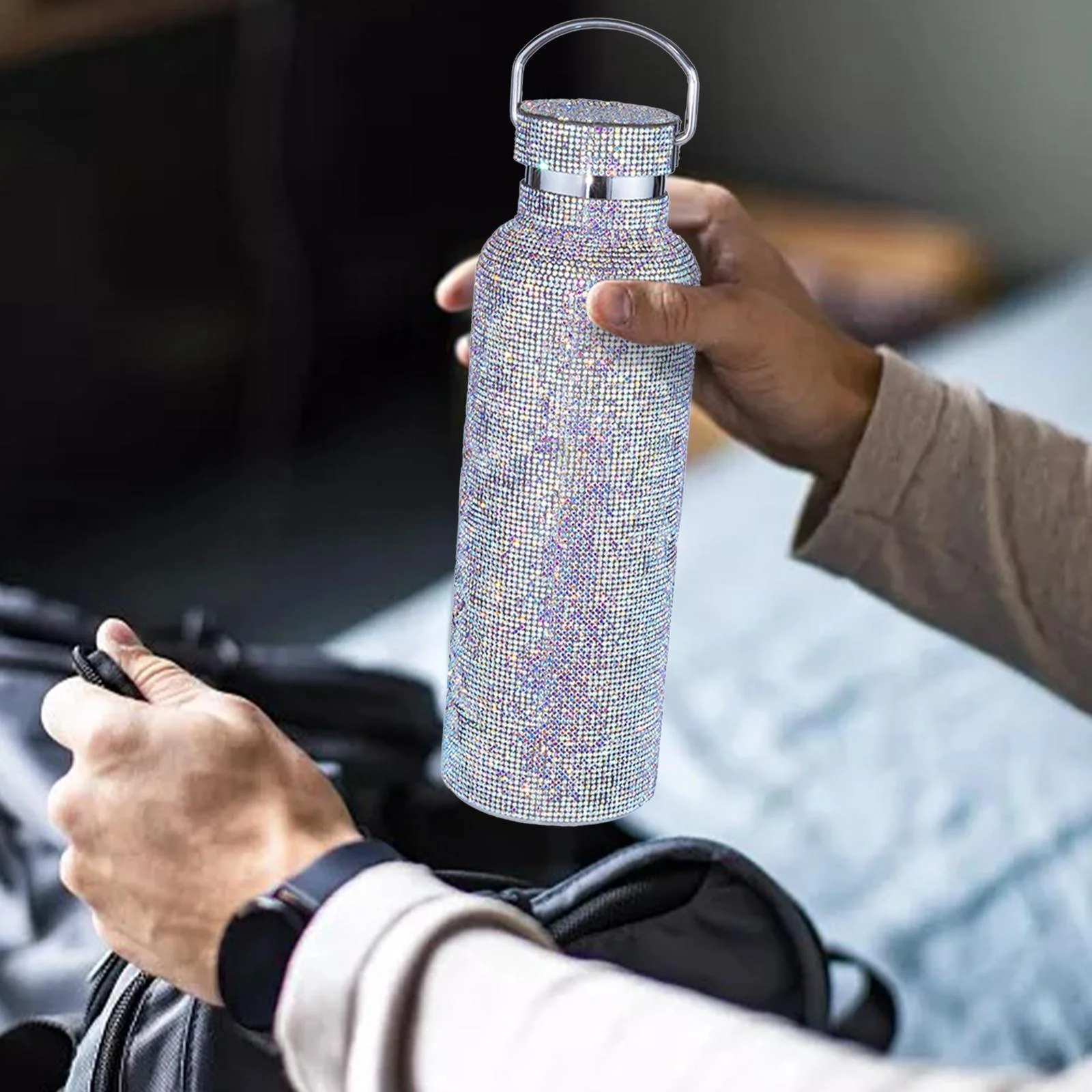 2Pcs Diamond Vacuum Cup 500ml/17oz Bling Rhinestone Drinking