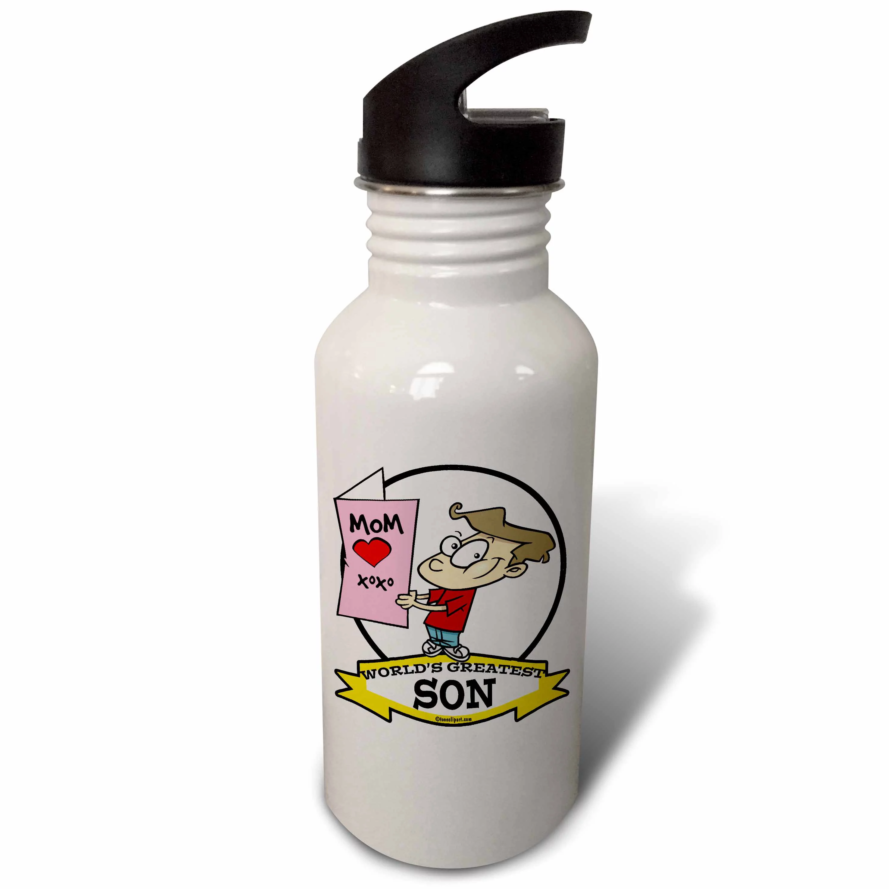 3dRose Funny Worlds Greatest Son Cartoon, Sports Water Bottle, 21oz