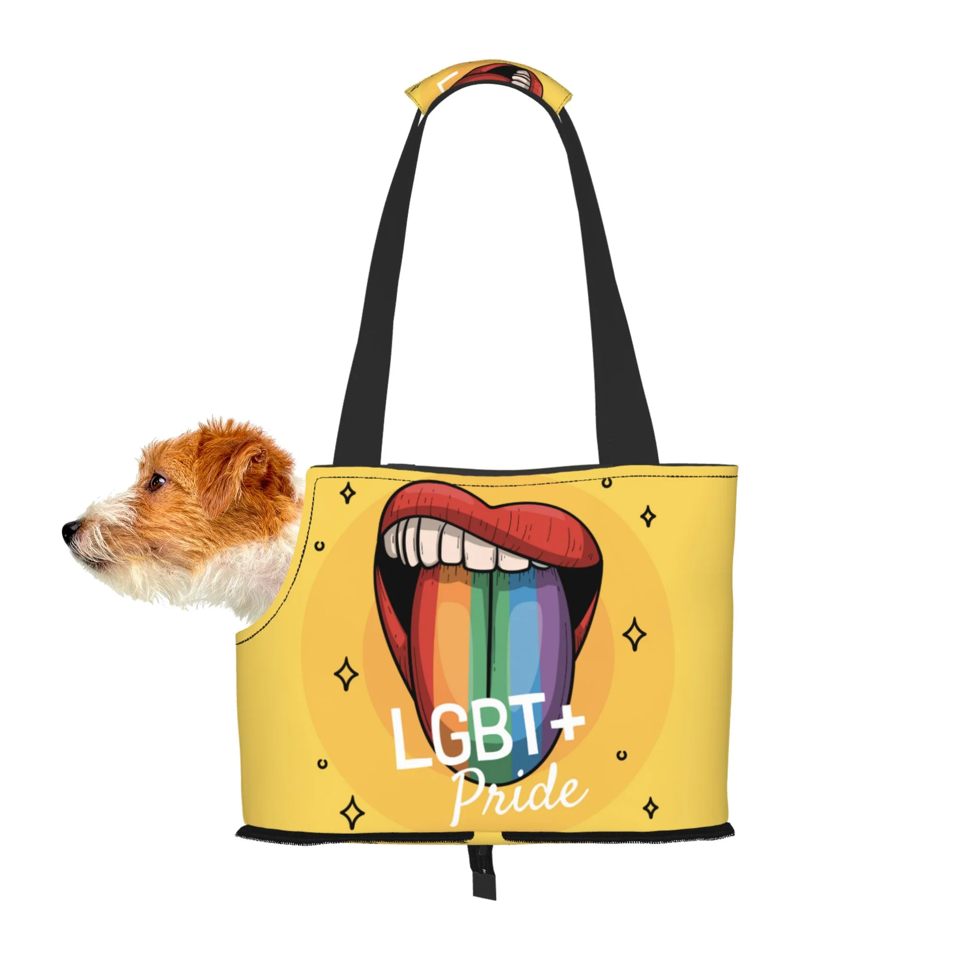 TEQUAN Foldable Dog Purse Carrier, Collapsible Rainbow Lips Lgbt Pride Prints Pet Travel Tote Bag for Small Cat Puppy, Waterproof Dog Soft-Sided Carriers