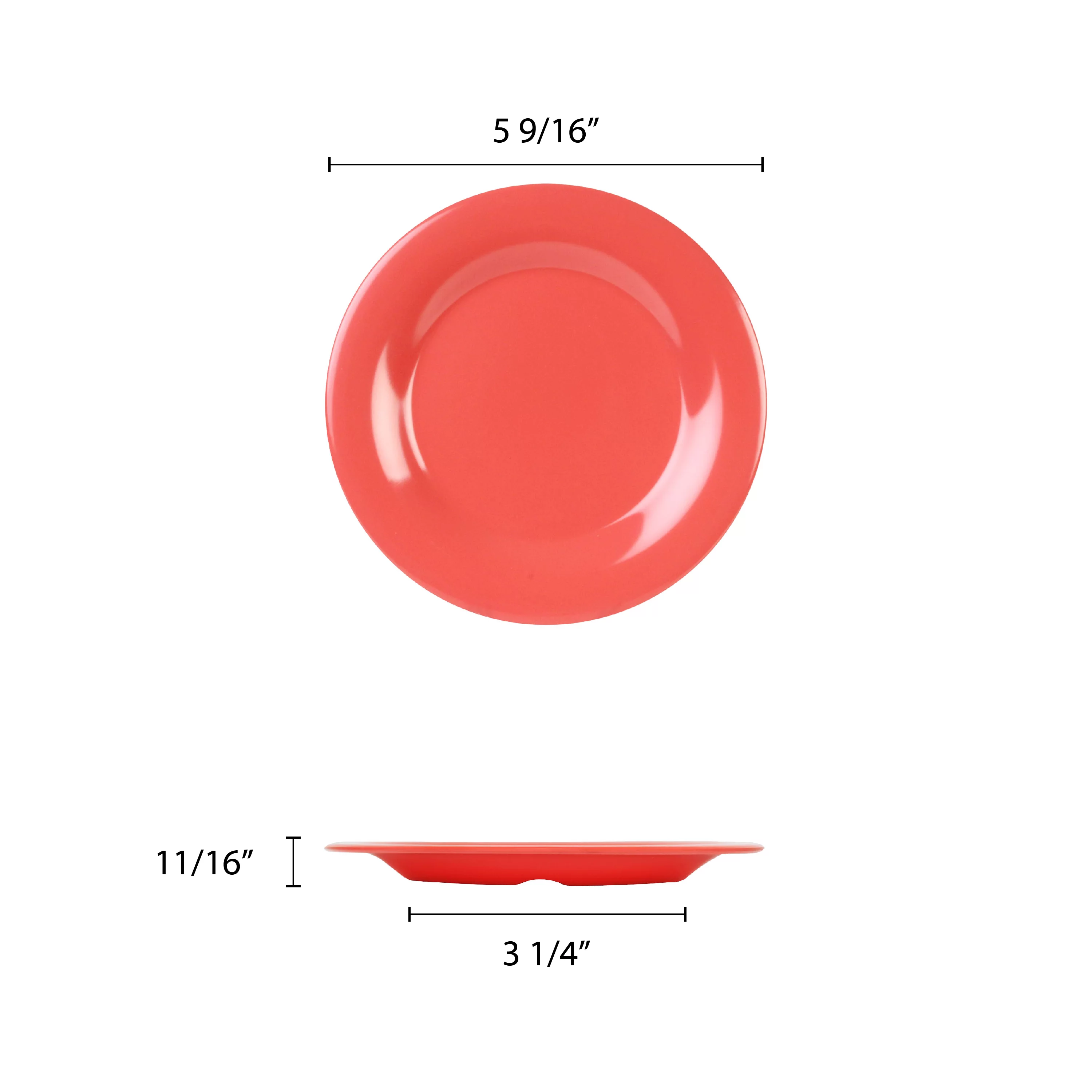 Excellante Color orange melamine dinnerware collection 5.5 inch wide rim round plate, comes in dozen