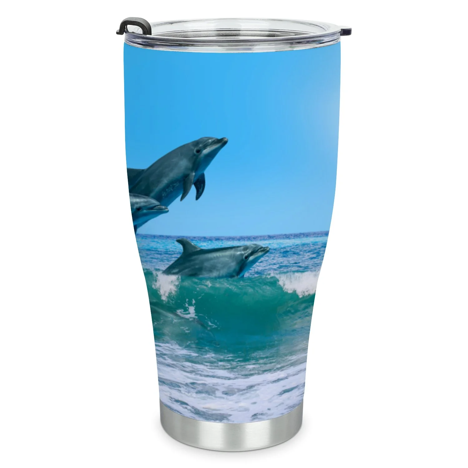 Hidove Stainless Steel Tumbler, Couple Jumping Dolphins 30oz Leak Proof & Stainless Steel Bottle for Hot & Cold Drinks - Coffee Travel Mug, Water Metal Canteen, Thermal Cup