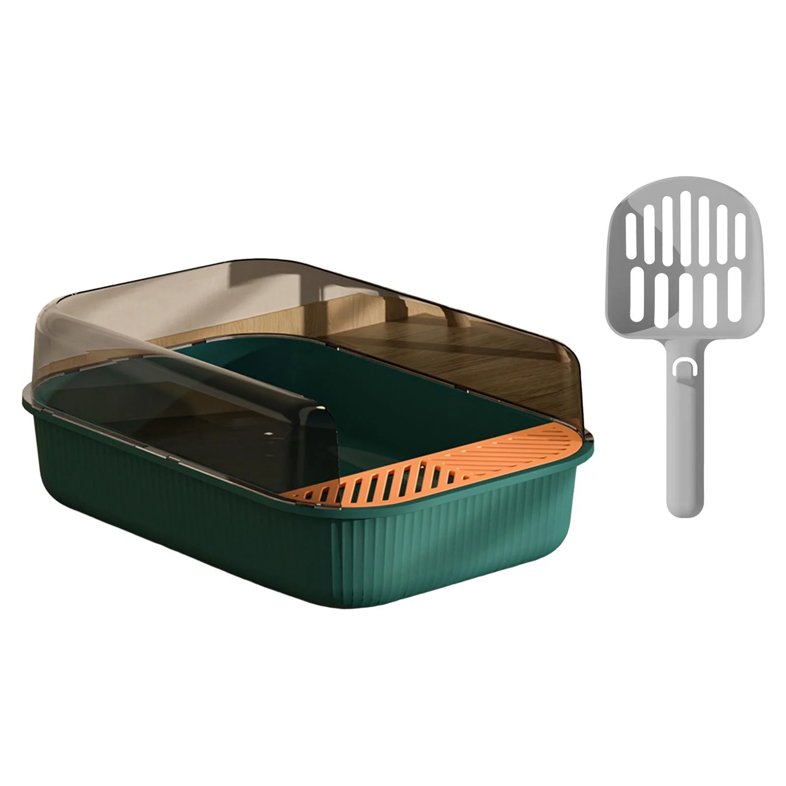 Open Top Pet Litter Tray Toilet Pan Bedpan Deep Loo Easy to Clean Container with Cat for Puppy, Small Animals, Rabbit Green