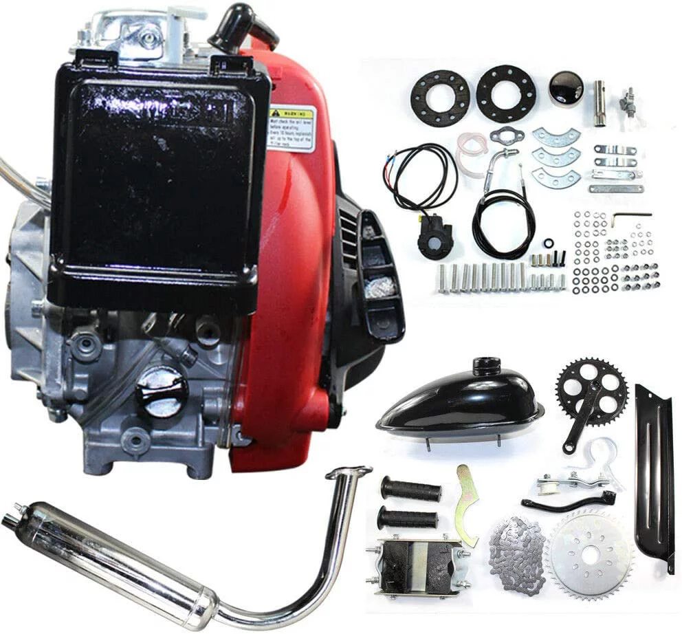 Fichiouy 49cc 4 stroke Gas Petrol Motorized Bicycle Engine Motor Kit with Double Chain Drive