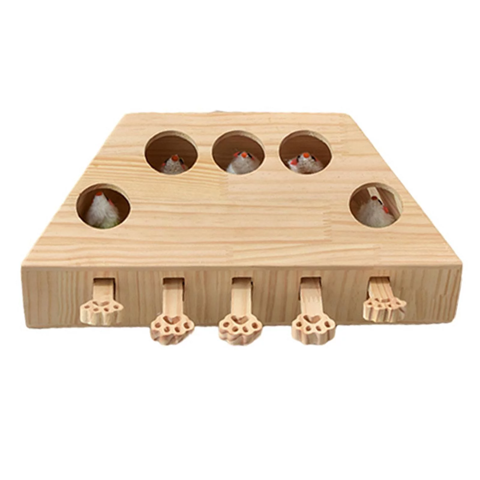 Wooden Cat Hamster Toy 5 Holes Scratching box Supplies Machine Puzzle Toy Tease Cat for Pet Hitting Hamster Playing Kitty