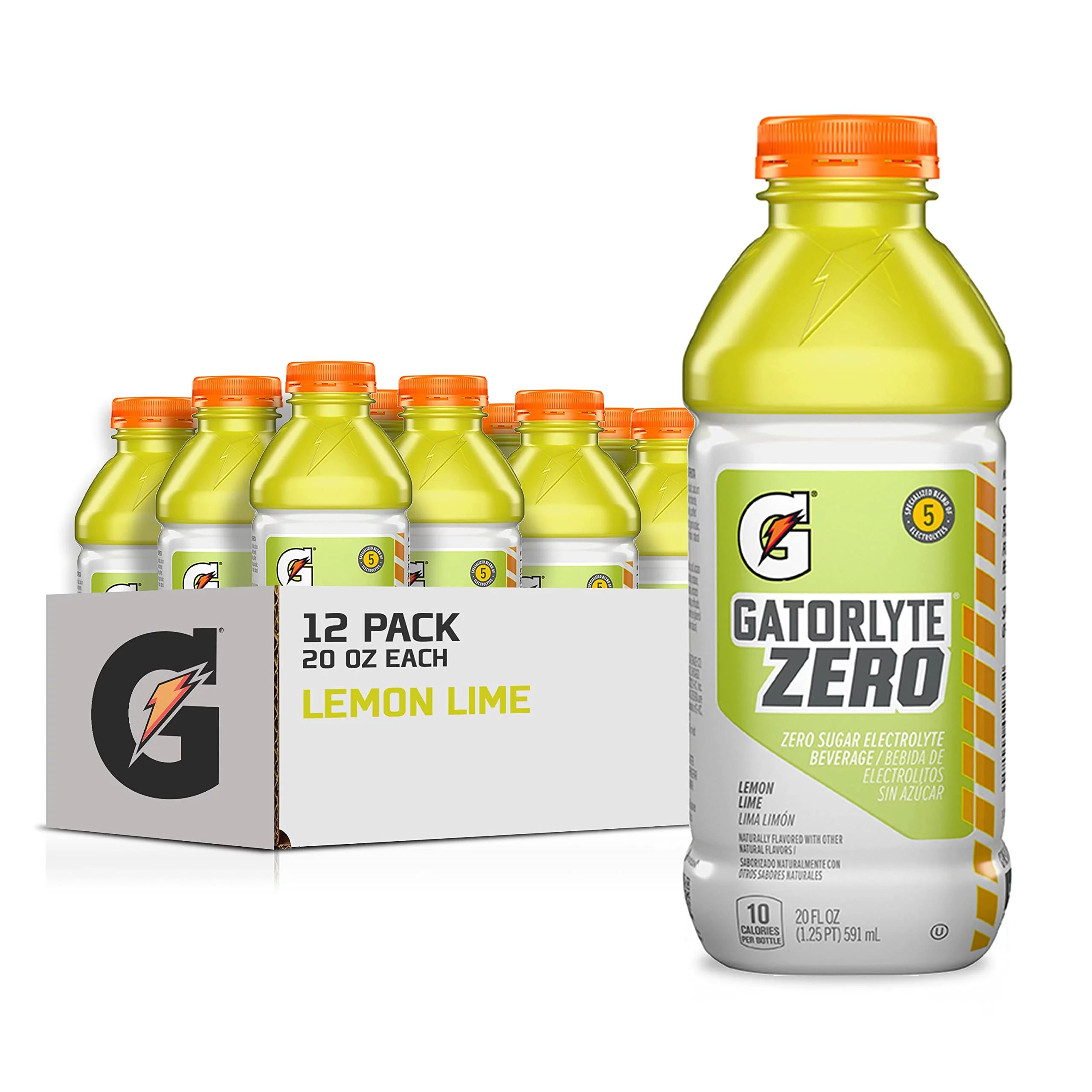 Gatorlyte Zero Electrolyte Beverage, Lemon Lime, Zero Sugar Hydration, Specialized Blend Of 5 Electrolytes, No Artificial Sweeteners Or Flavors, 20Oz Bottles (12 Pack)?