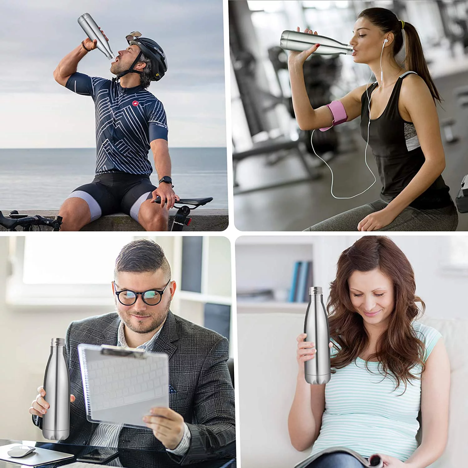 Bottle Non- - Vacuum Insulated Stainless Steel Water Bottle, Thermos Bottle (Silver)