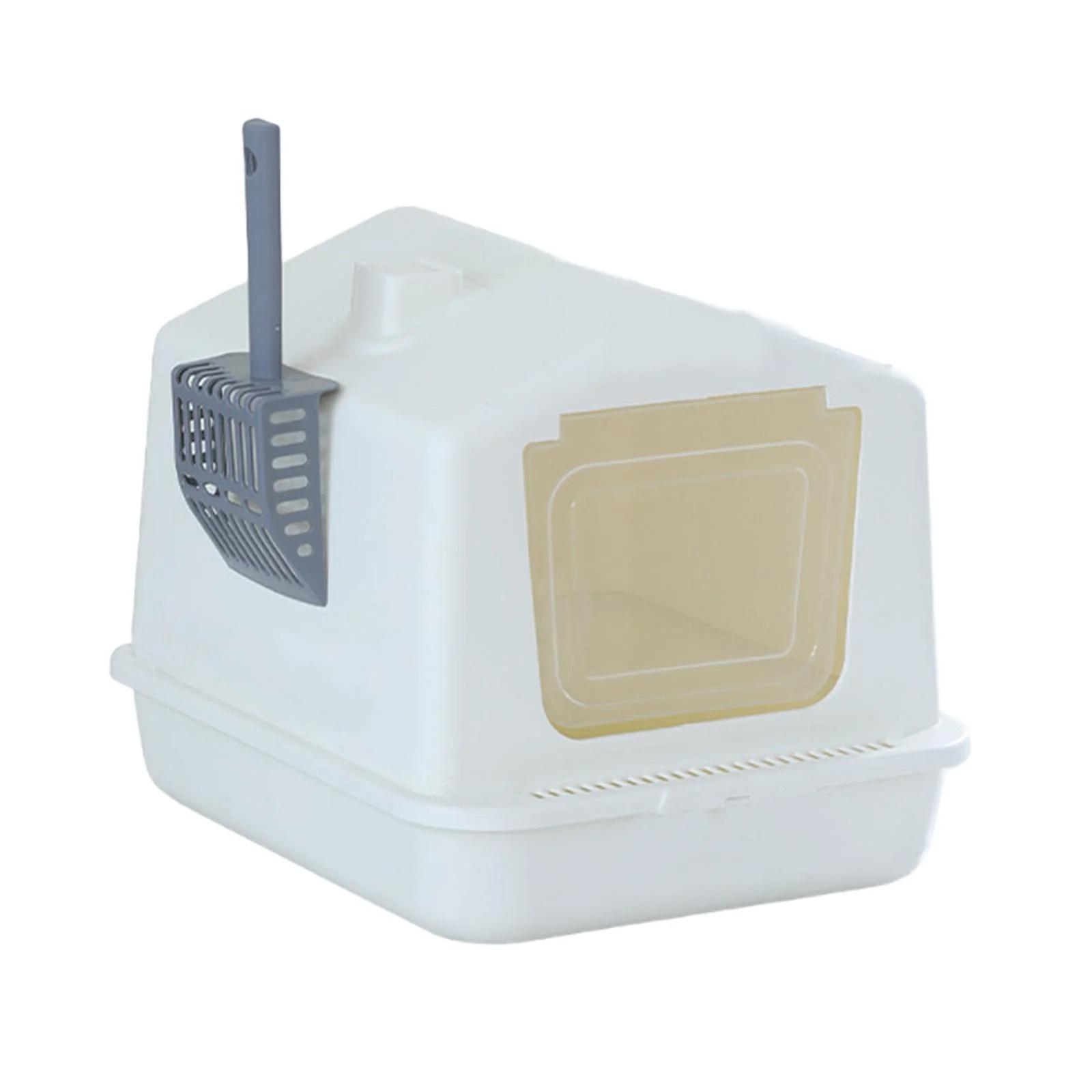 Toysmith Enclosed Cat Litter Tray Kitty Litter Pan Reusable with Door for Small Animals Rabbit Hooded Cat Litter Case Cat Litter Toilet White