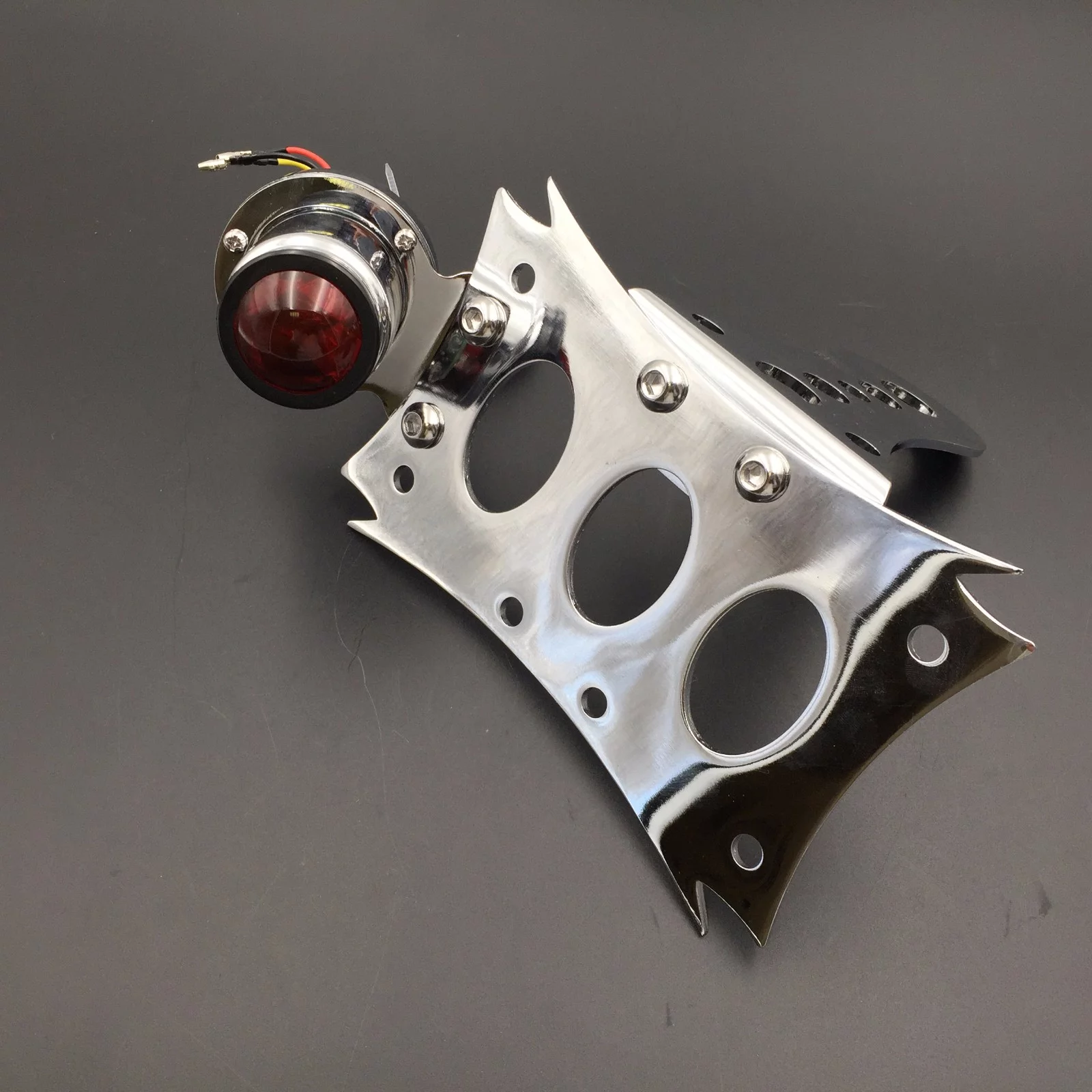 HTT-MOTOR Motorcycle Chrome Horizontal Vertical Zigzag Side Mount License Plate Bracket 7