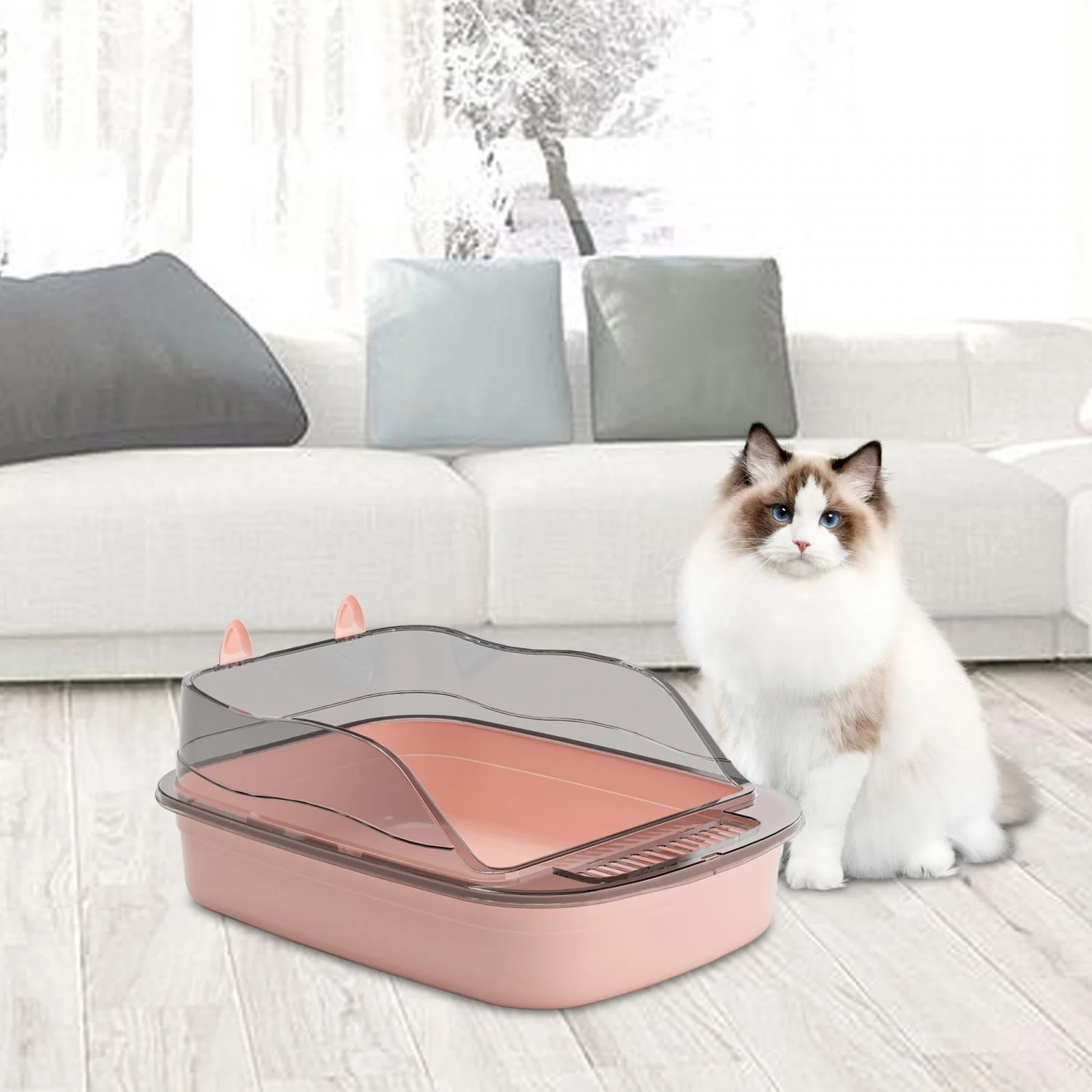 Toysmith Cat Litter s Toilet Anti Splashing 50x34x18cm Cat Sand Box with High Side Cat Sand Basin Large Bedpan Kitty Litter Pan pink