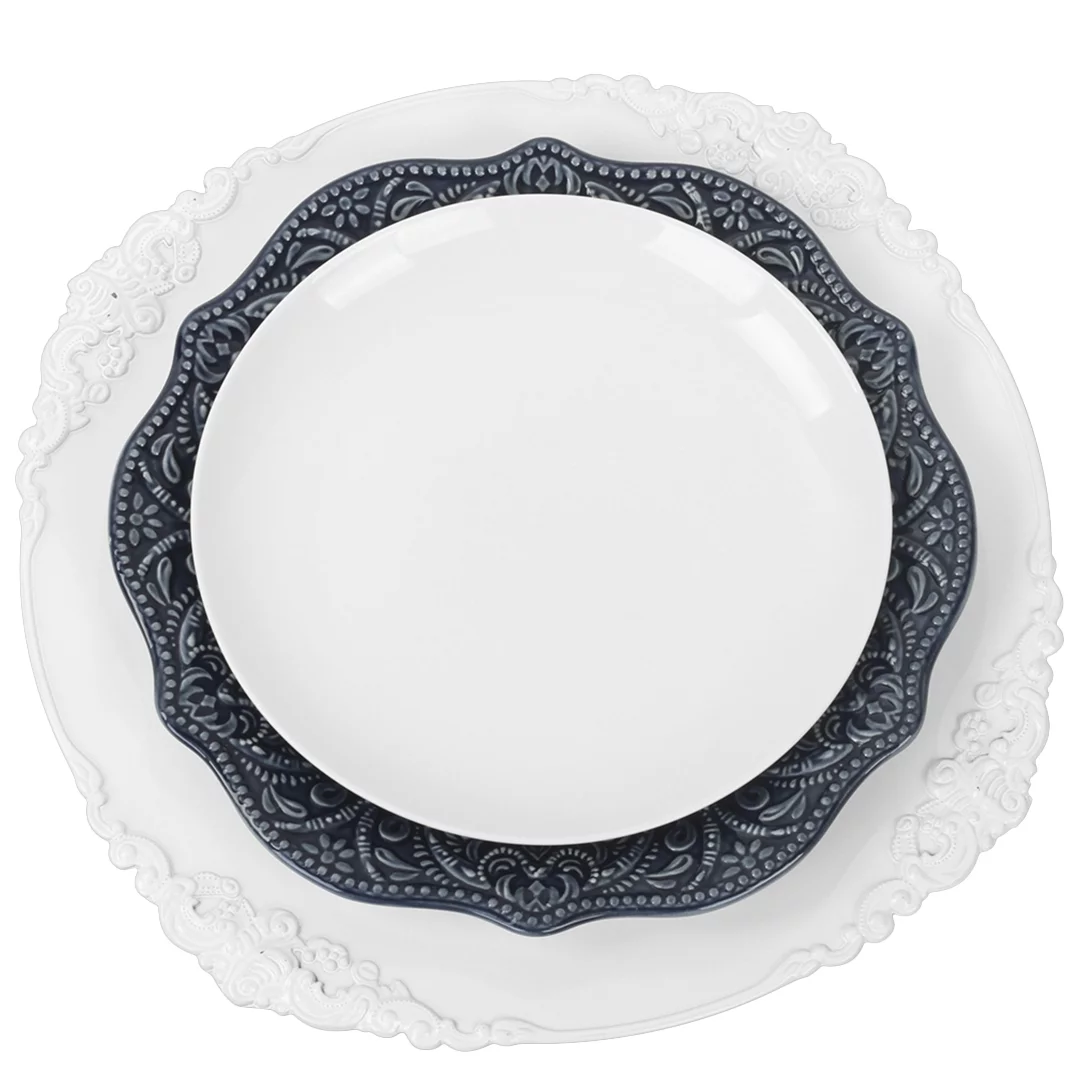 Koyal Vintage Charger Plates BULK, Set of 24 - White for Weddings Birthdays Quinceaneras Party Thanksgiving Christmas