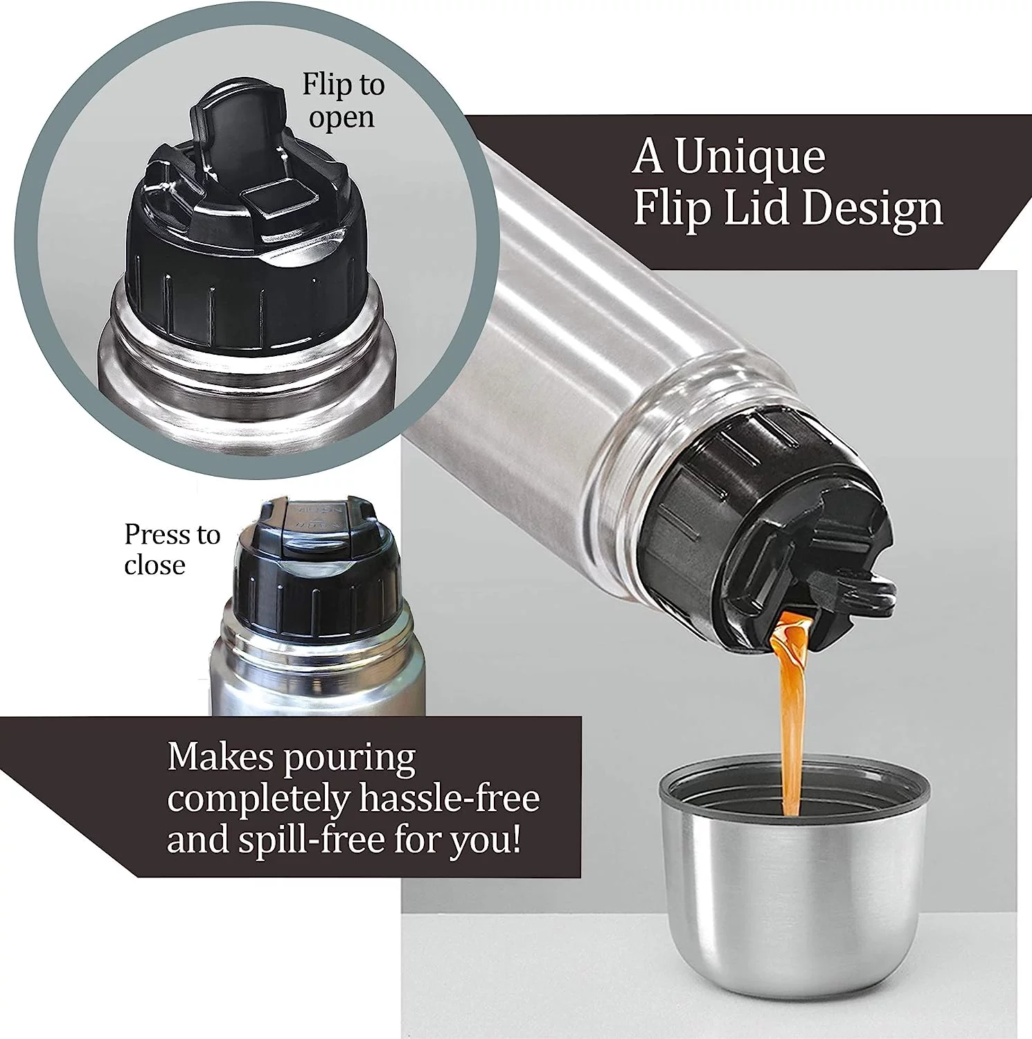 Milton Thermosteel Flip Lid Flask 350, Double Walled Vacuum Insulated 350 ml | 12 oz | 24 Hours Hot and Cold Water Bottle with Cover, 18/8 Stainless Steel, BPA Free, Food Grade, Leak-Proof | Silver