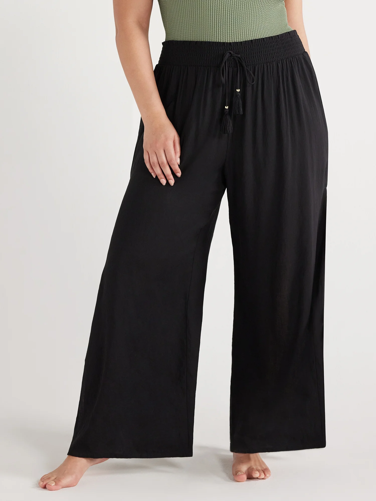 Time and Tru Women's and Women's Plus Smocked Coverup Pants, Sizes S-3X