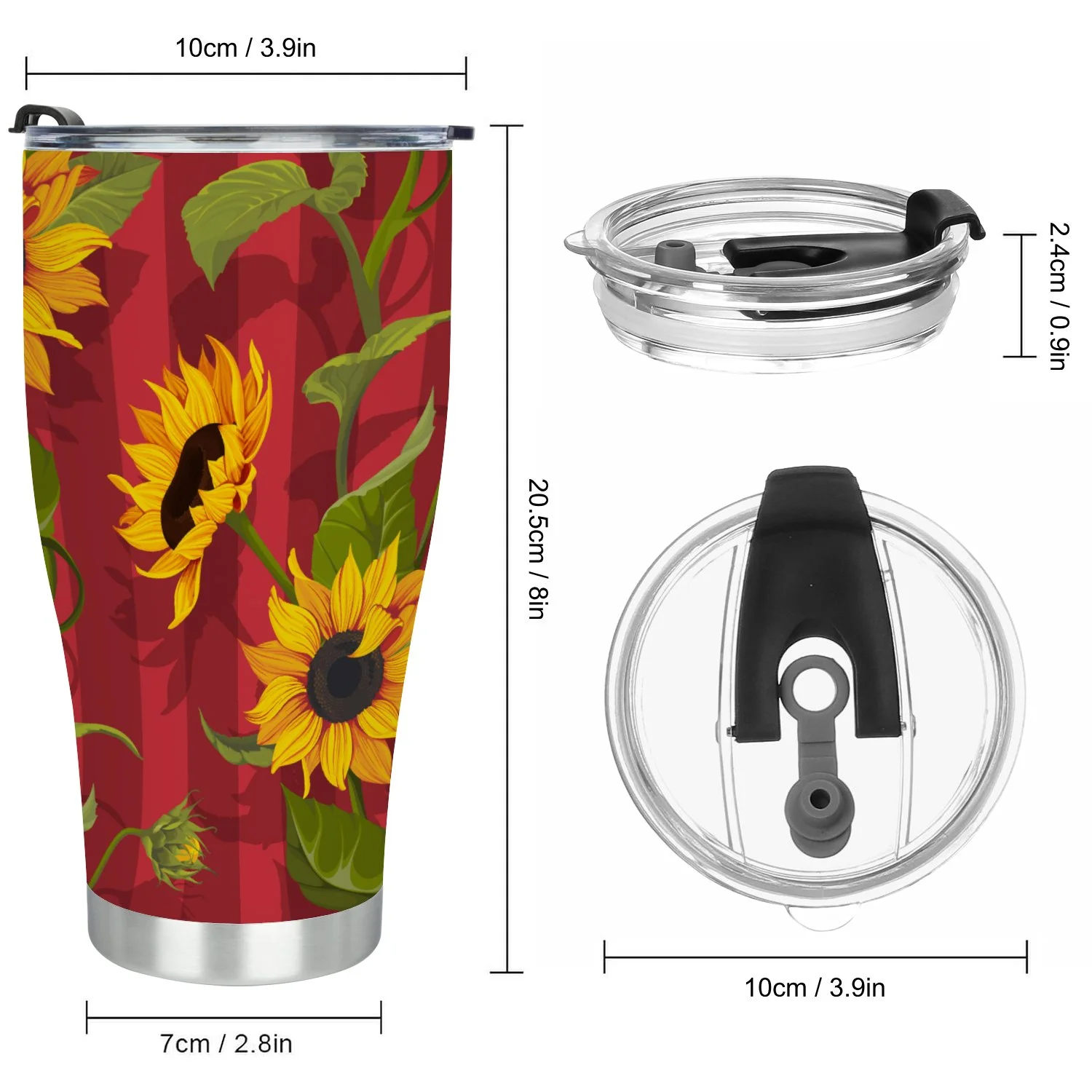 Hidove Stainless Steel Tumbler, Sunflower on Red Stripes Background 30oz Leak Proof & Stainless Steel Bottle for Hot & Cold Drinks - Coffee Travel Mug, Water Metal Canteen, Thermal Cup