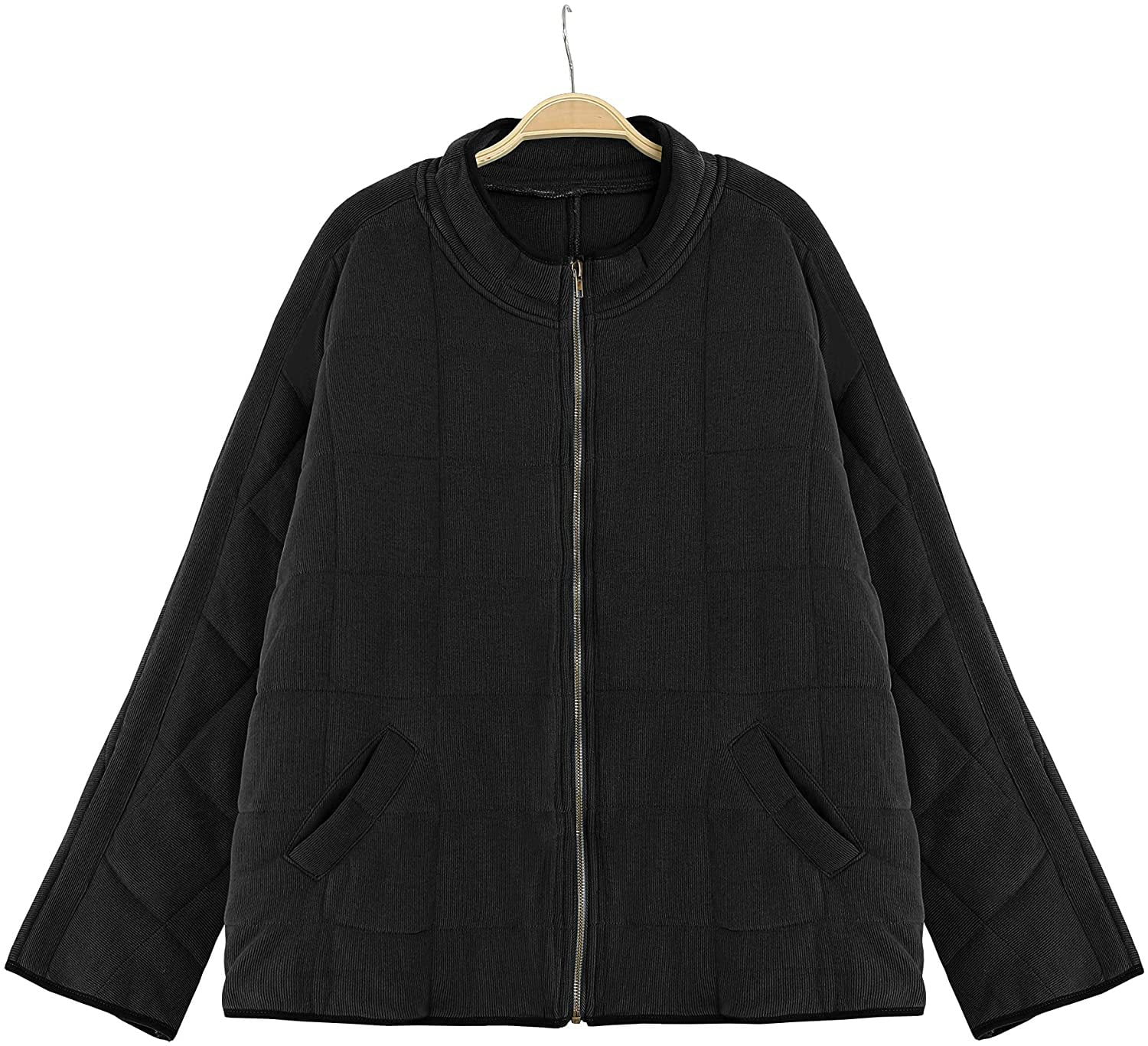 Womens Lightweight Quilted Jacket Zip up Long Sleeve Stand Collar Lightweight Coat Dolman Warm Winter Outwears